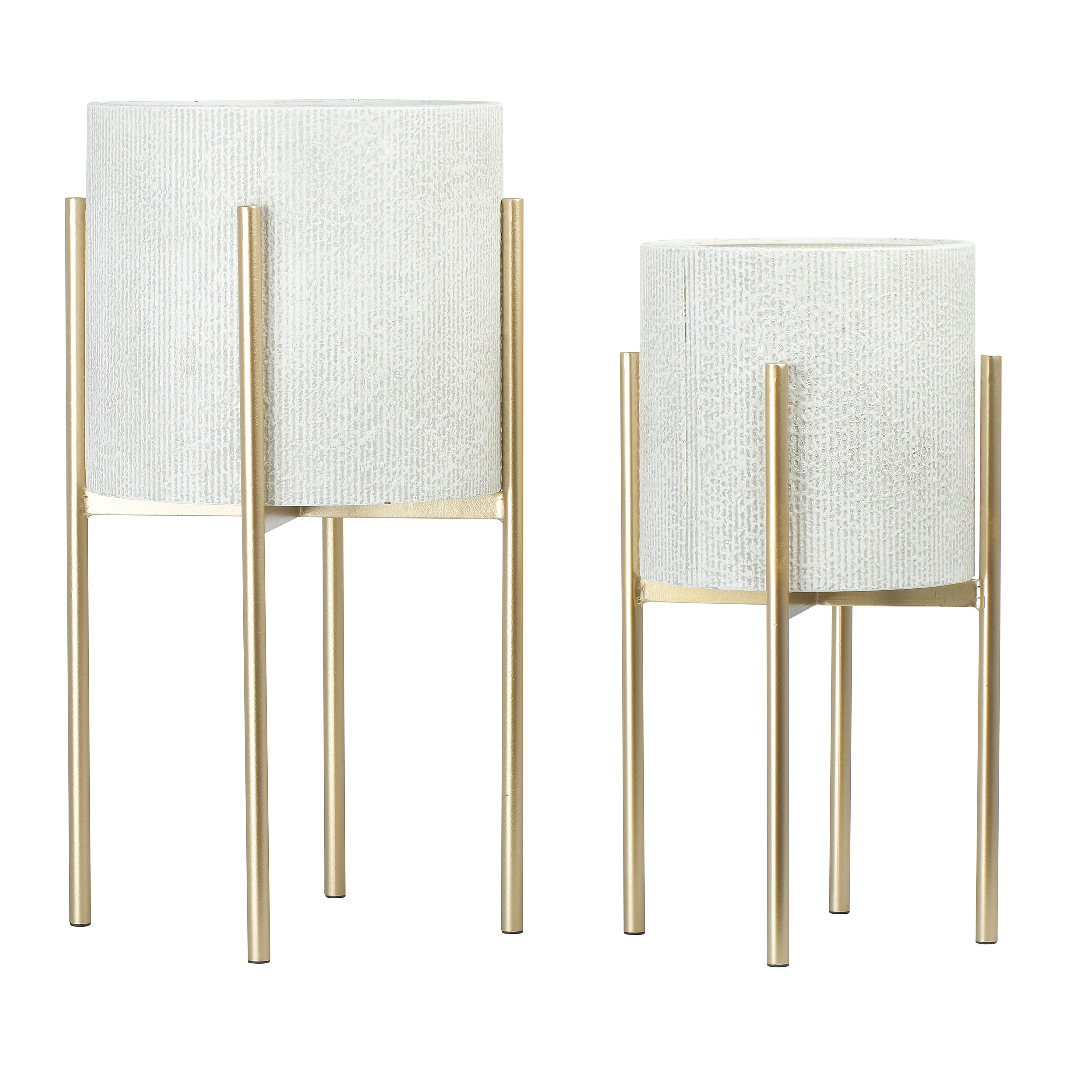 Hello Honey® & Gold Boho Embossed Metal Planters with Stands Set