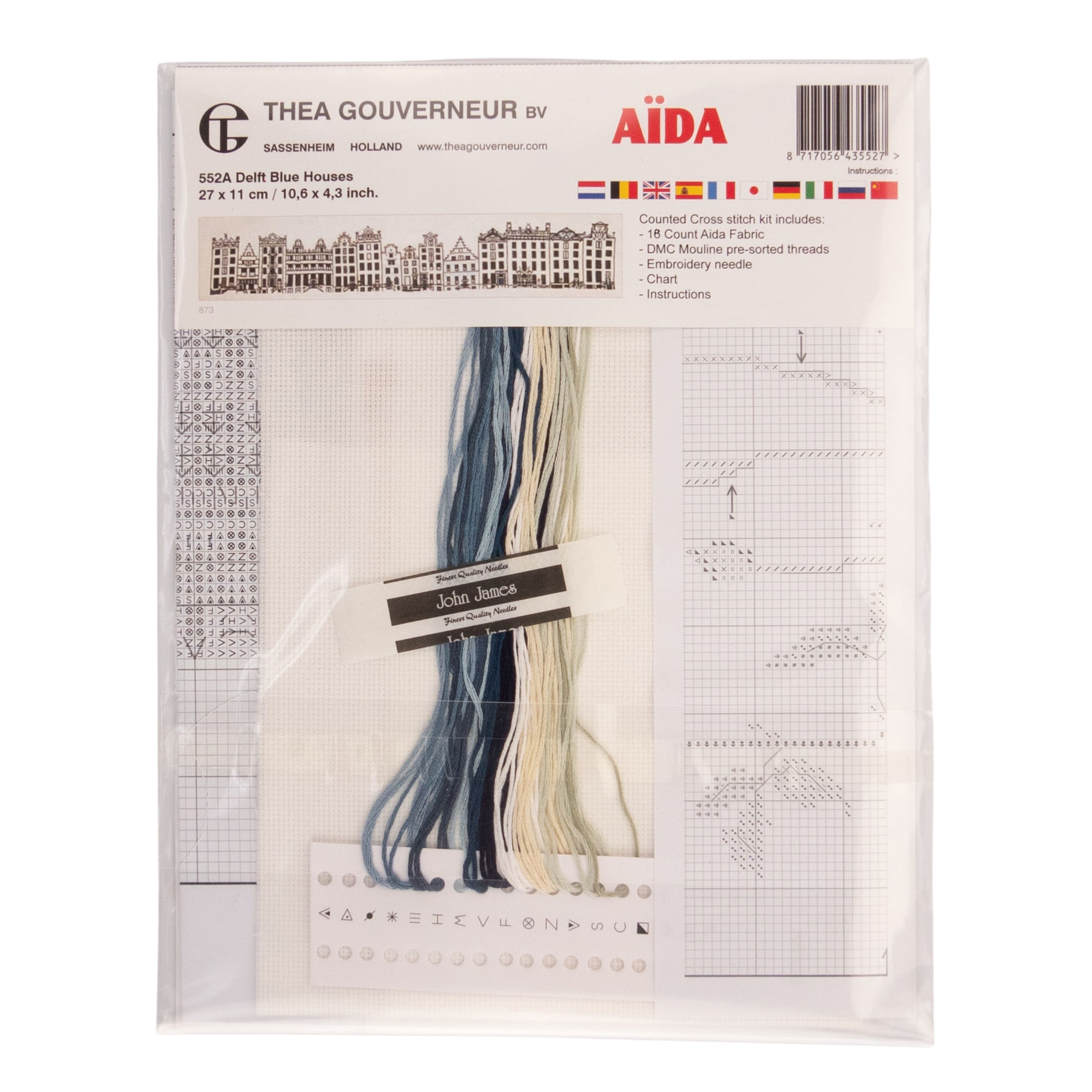 Thea Gouverneur Since 1959® Delft Blue Houses Counted Cross Stitch Kit