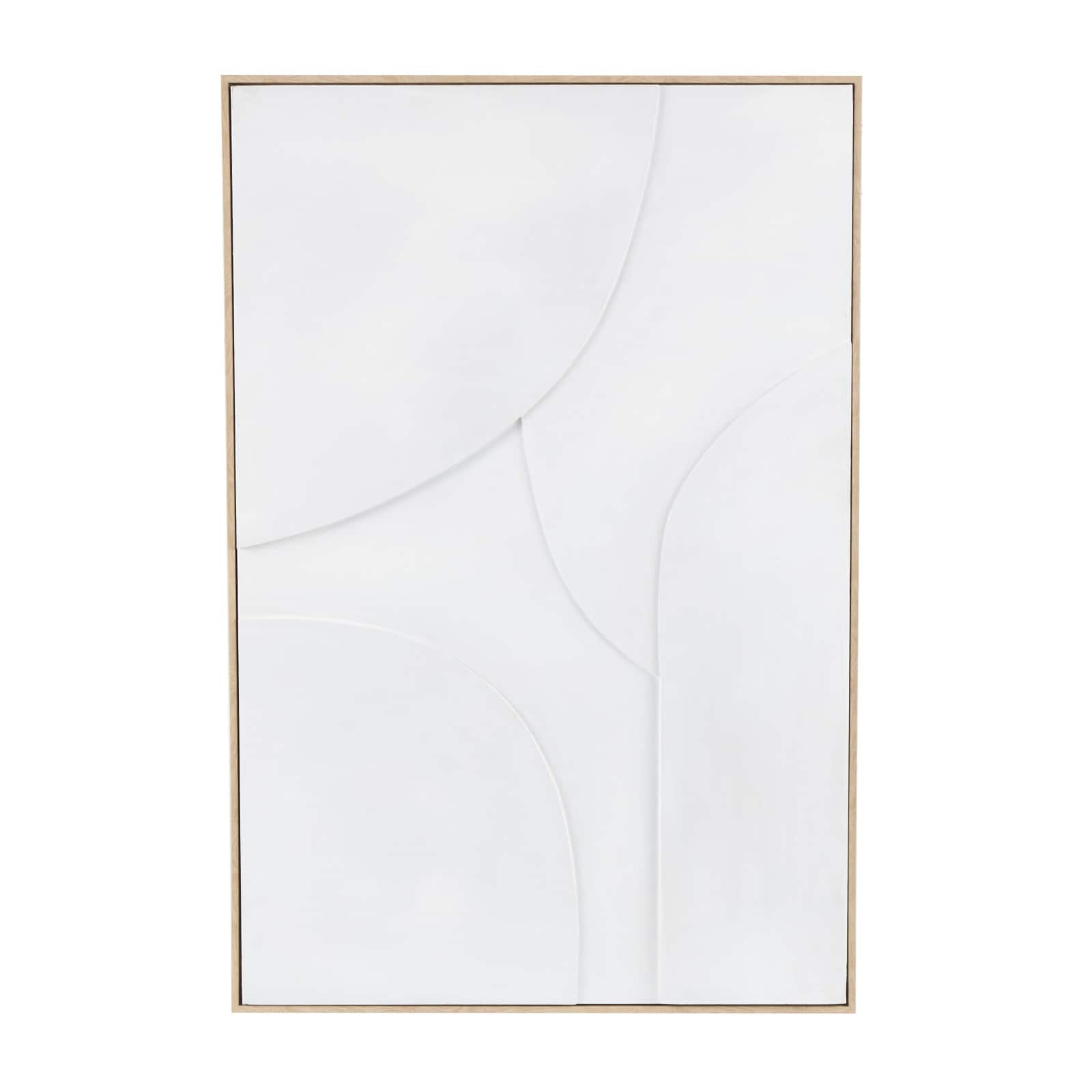 33" x 49", White Wooden Geometric Home Wall Décor with Abstract Circles and Brown Wooden Frame