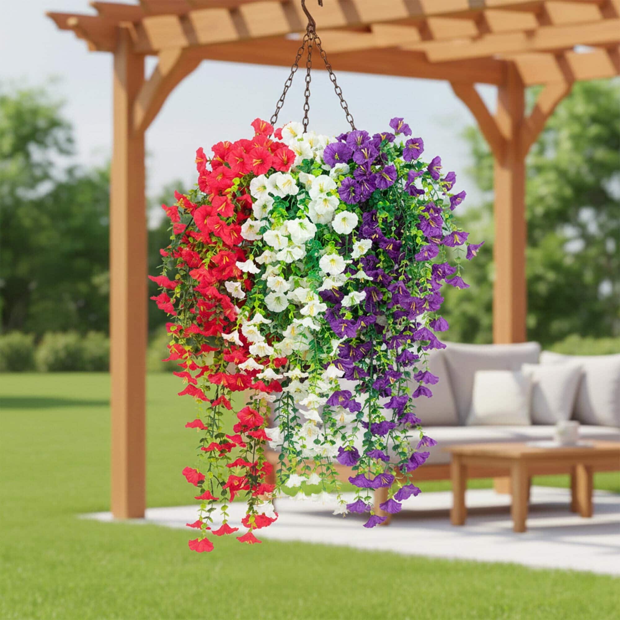 30" UV Resistant Artificial Morning Glory Hanging Plants, 6ct.