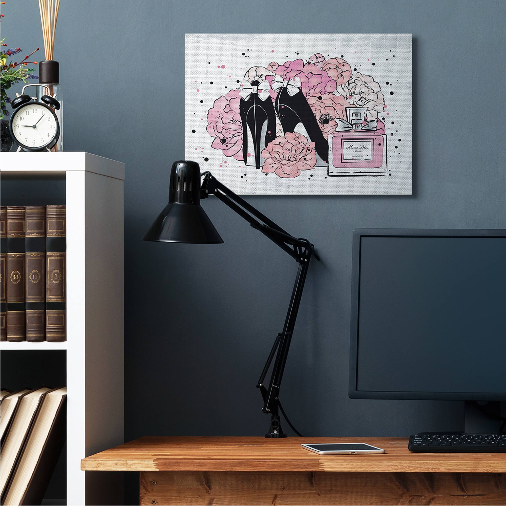 Stupell Industries Glam Pink Peonies Black Fashion Bow Heels Wall Art