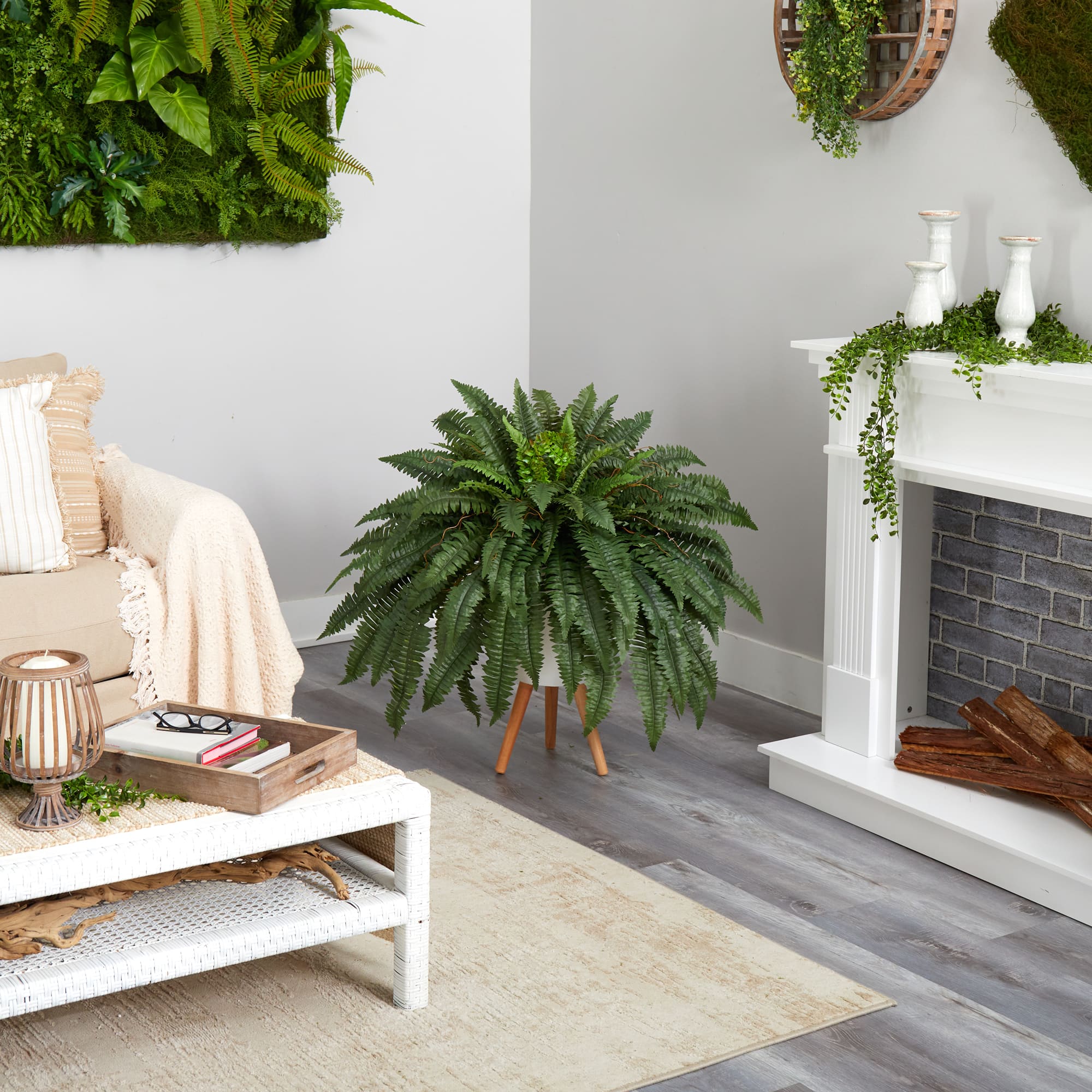 2.5ft. Boston Fern in White Planter with Legs