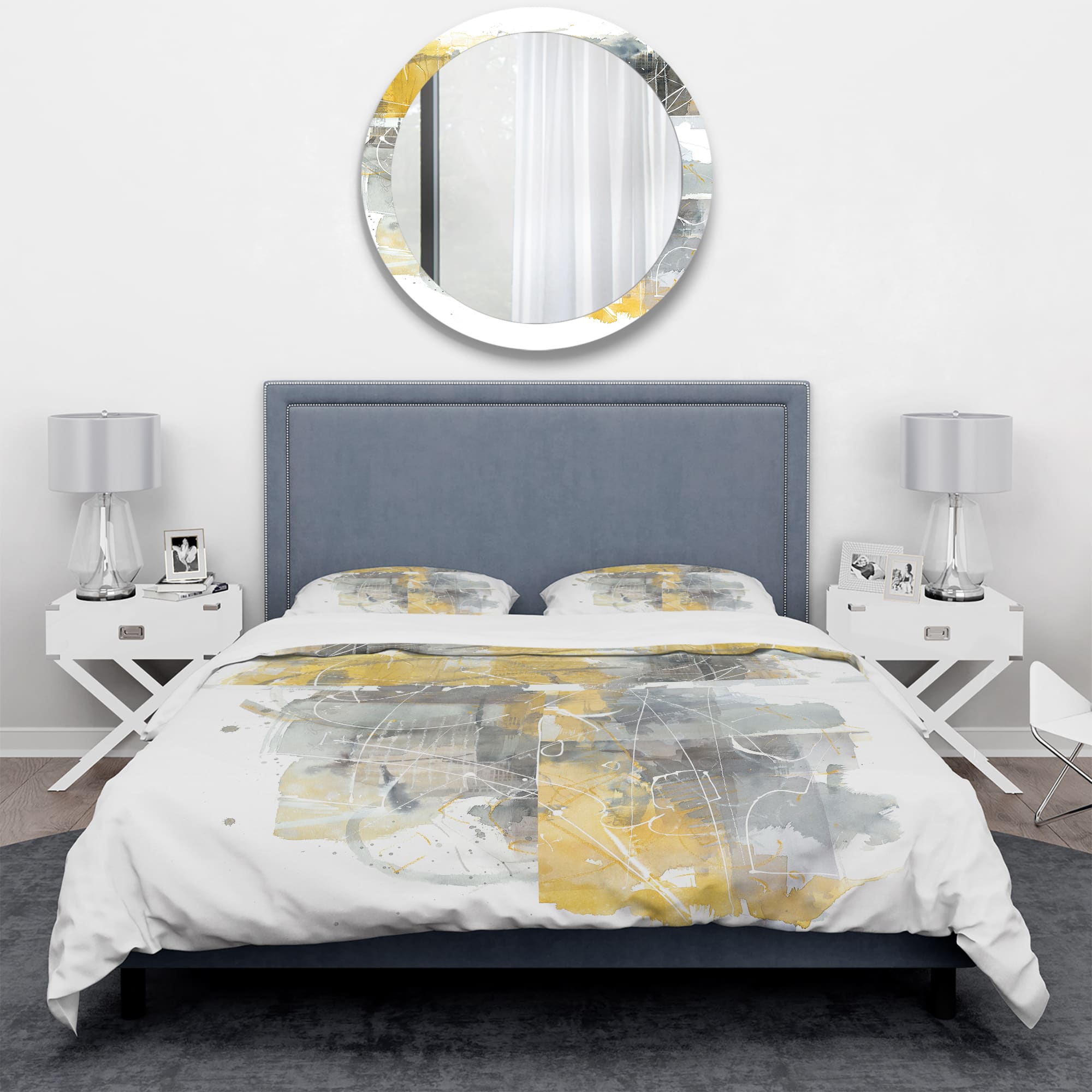 Designart 'Moving In and Out of Traffic II Yellow Grey' Geometric Bedding Set