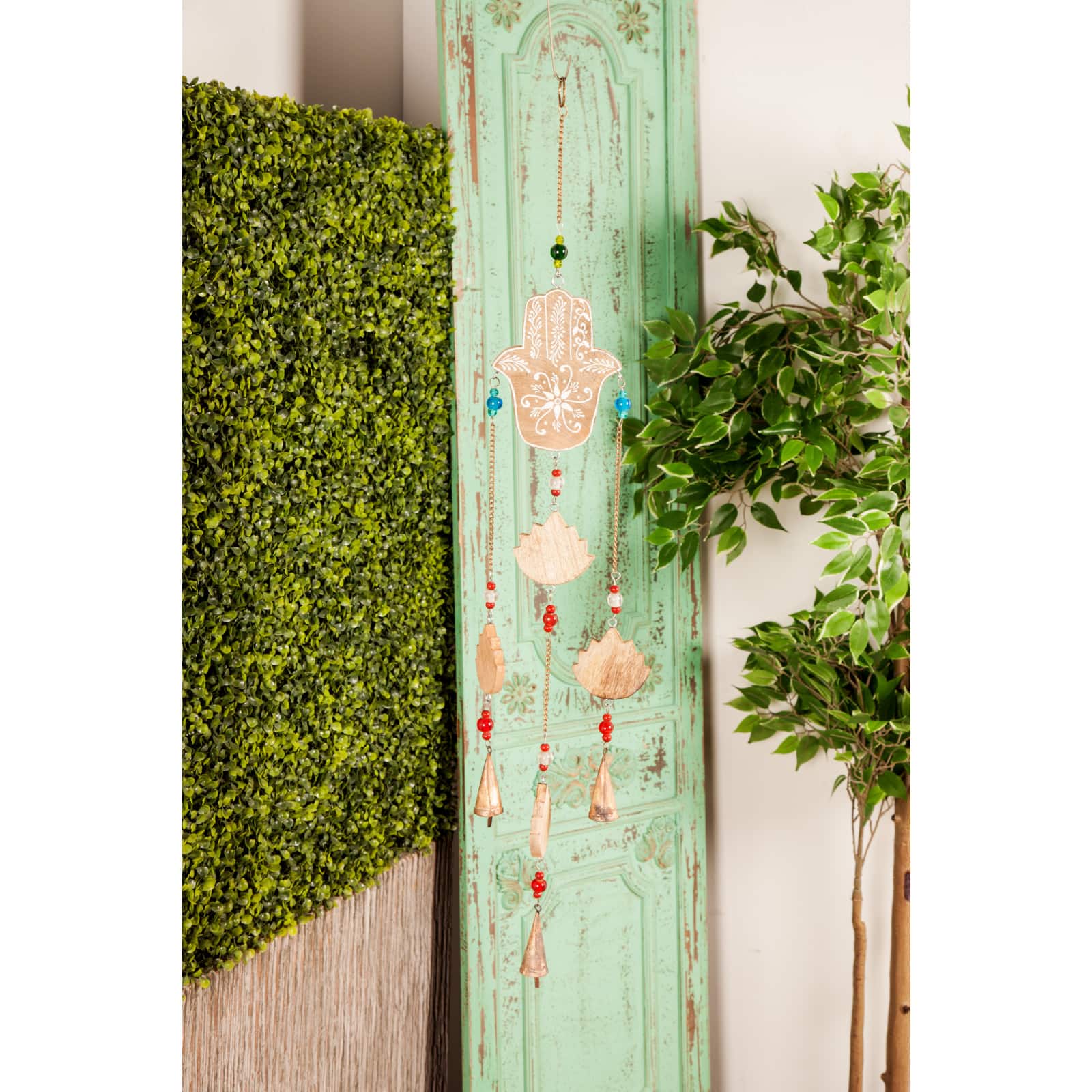 Brown Mango Wood Eclectic Style Windchime, 5" x 32"