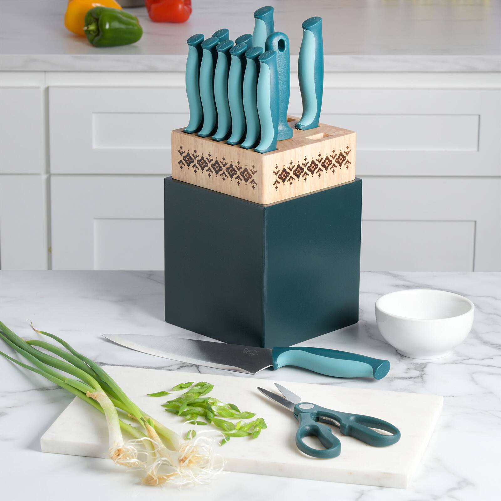 Spice by Tia Mowry Savory Saffron Teal 14 Piece Cutlery Set