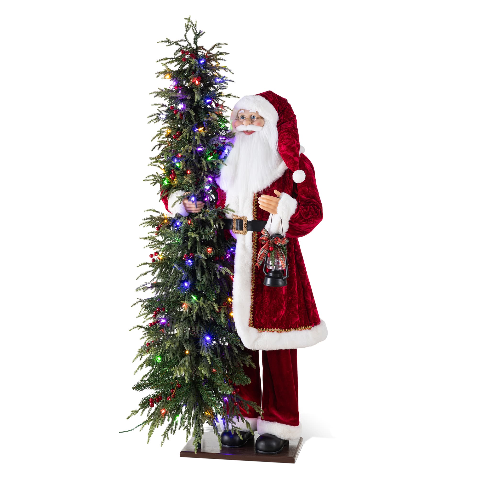 Glitzhome® 4ft. Oversized Traditional Christmas Santa with 5ft Lighted PE Dripping Christmas Tree