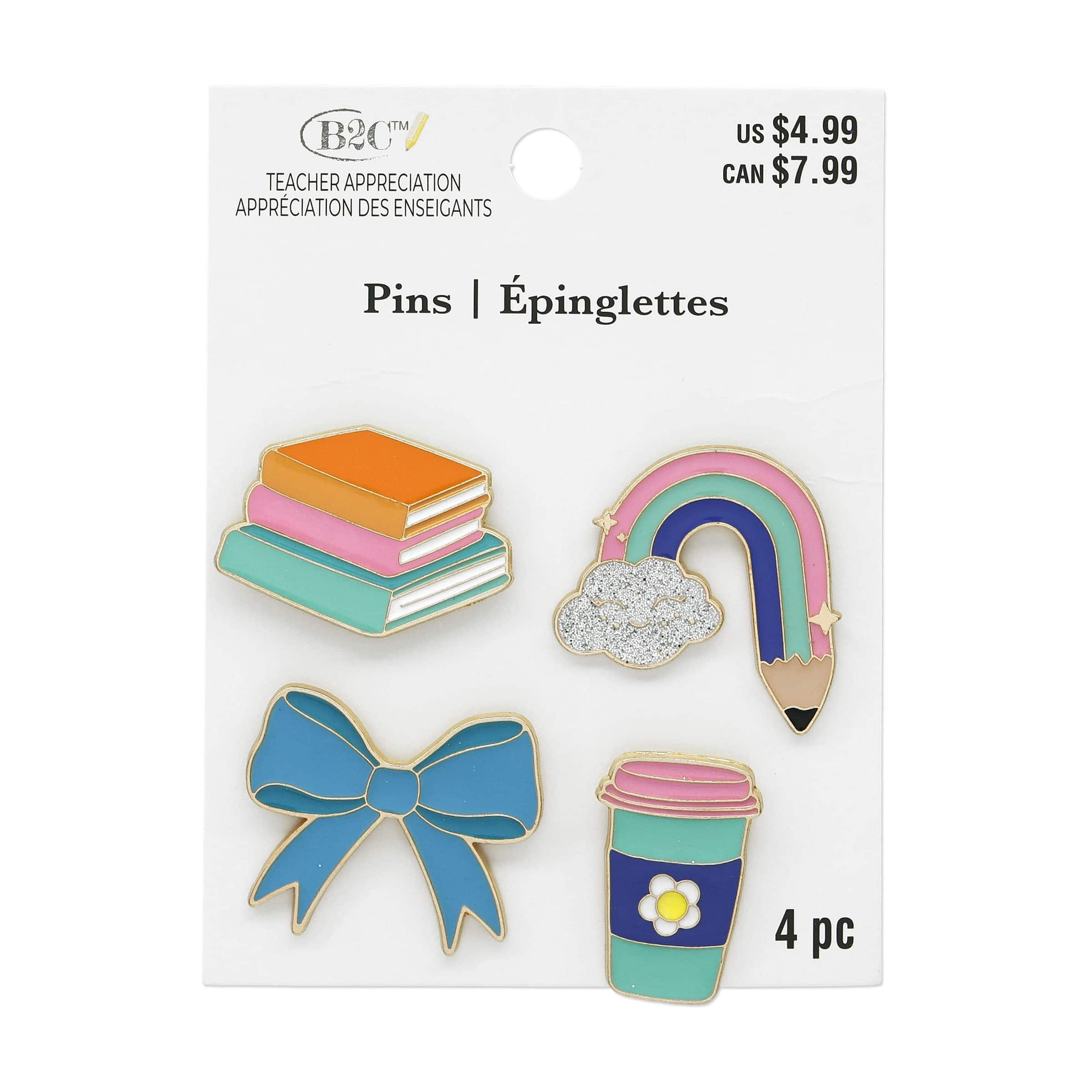 Teacher Metal Pins, 4ct. by B2C™