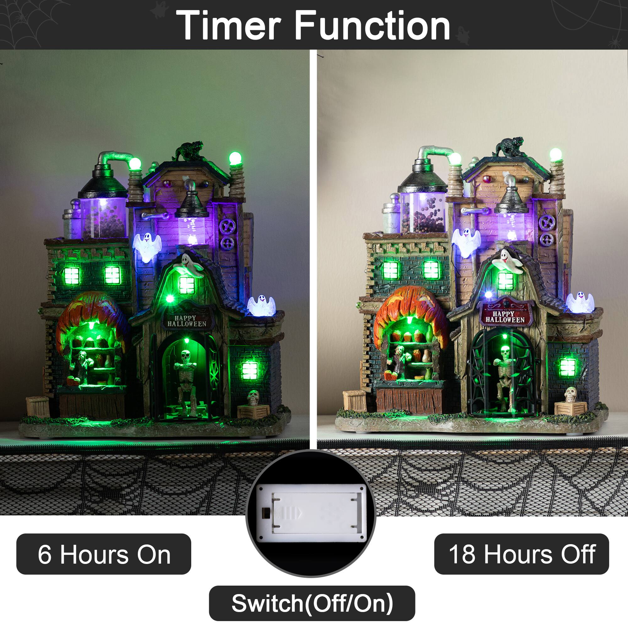Glitzhome® 11"H Lighted Resin Halloween Haunted House Village with Timer