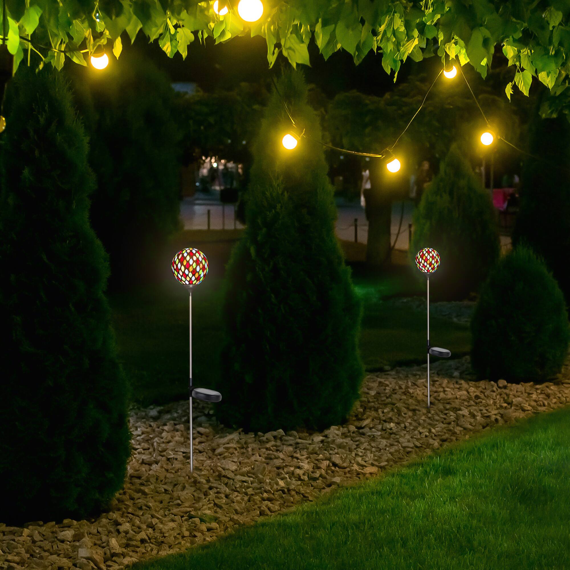 30" Mosaic Stained Glass Solar Powered LED Pathway Markers, 2ct.