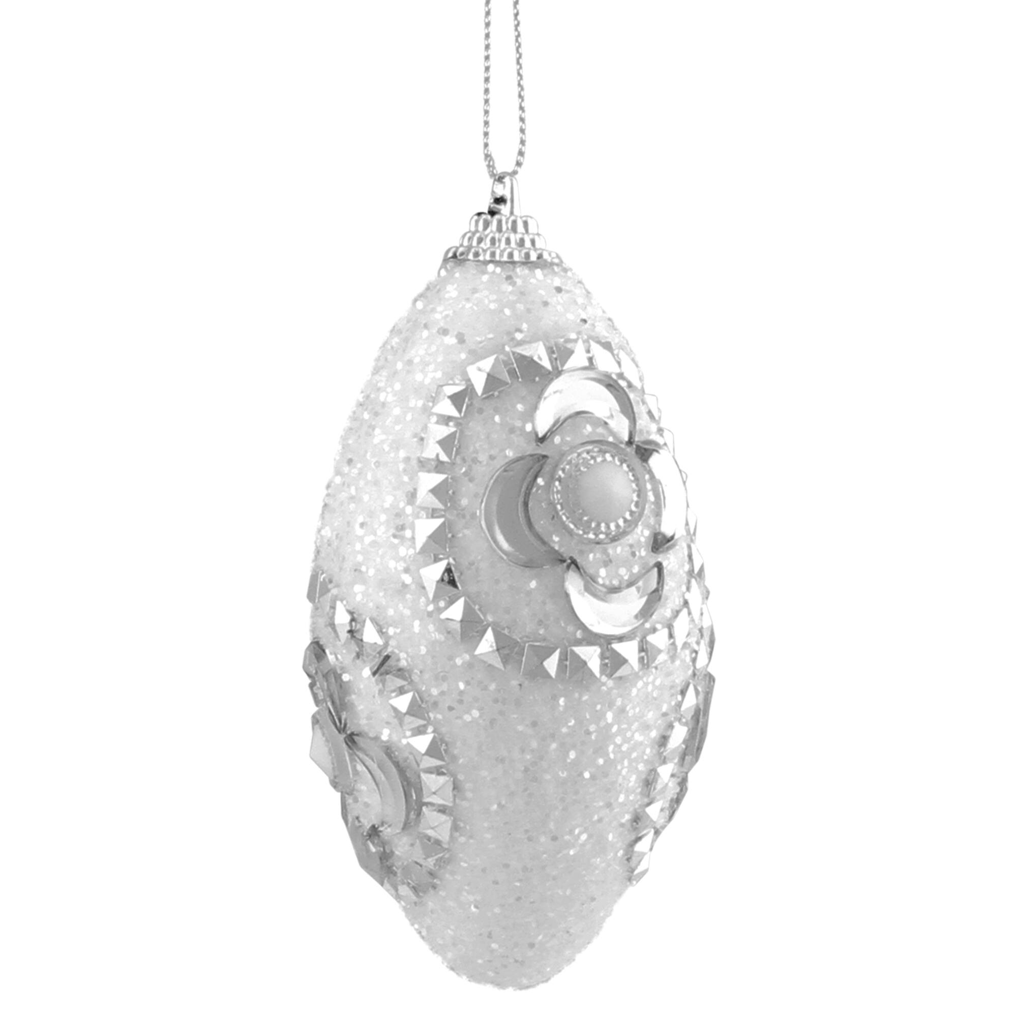 4ct. 4.5" White & Silver Rhinestone Glittered Shatterproof Christmas Finial Ornaments