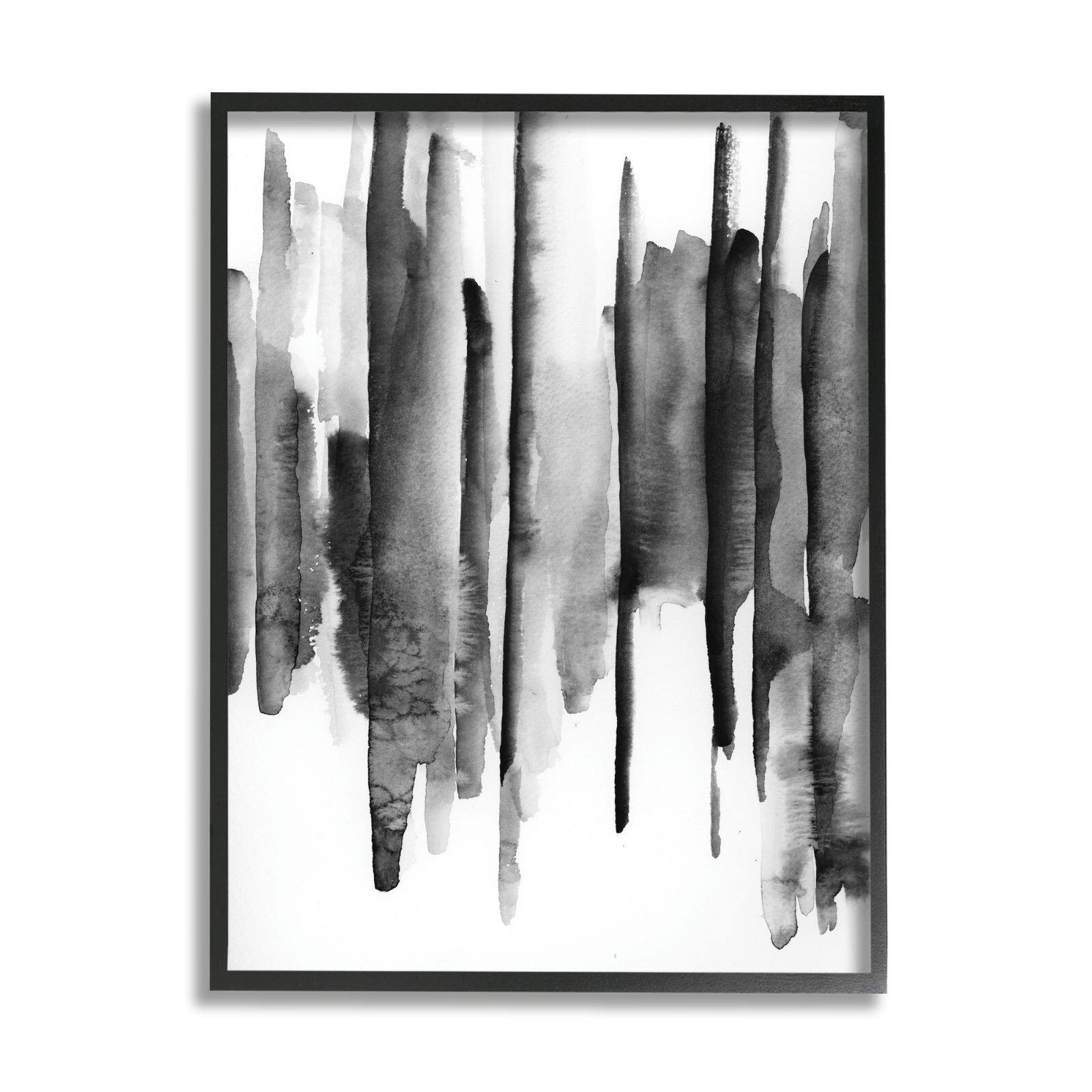 Stupell Industries Vertical Black Ink Strokes Abstract Watercolor Over White Framed Wall Art