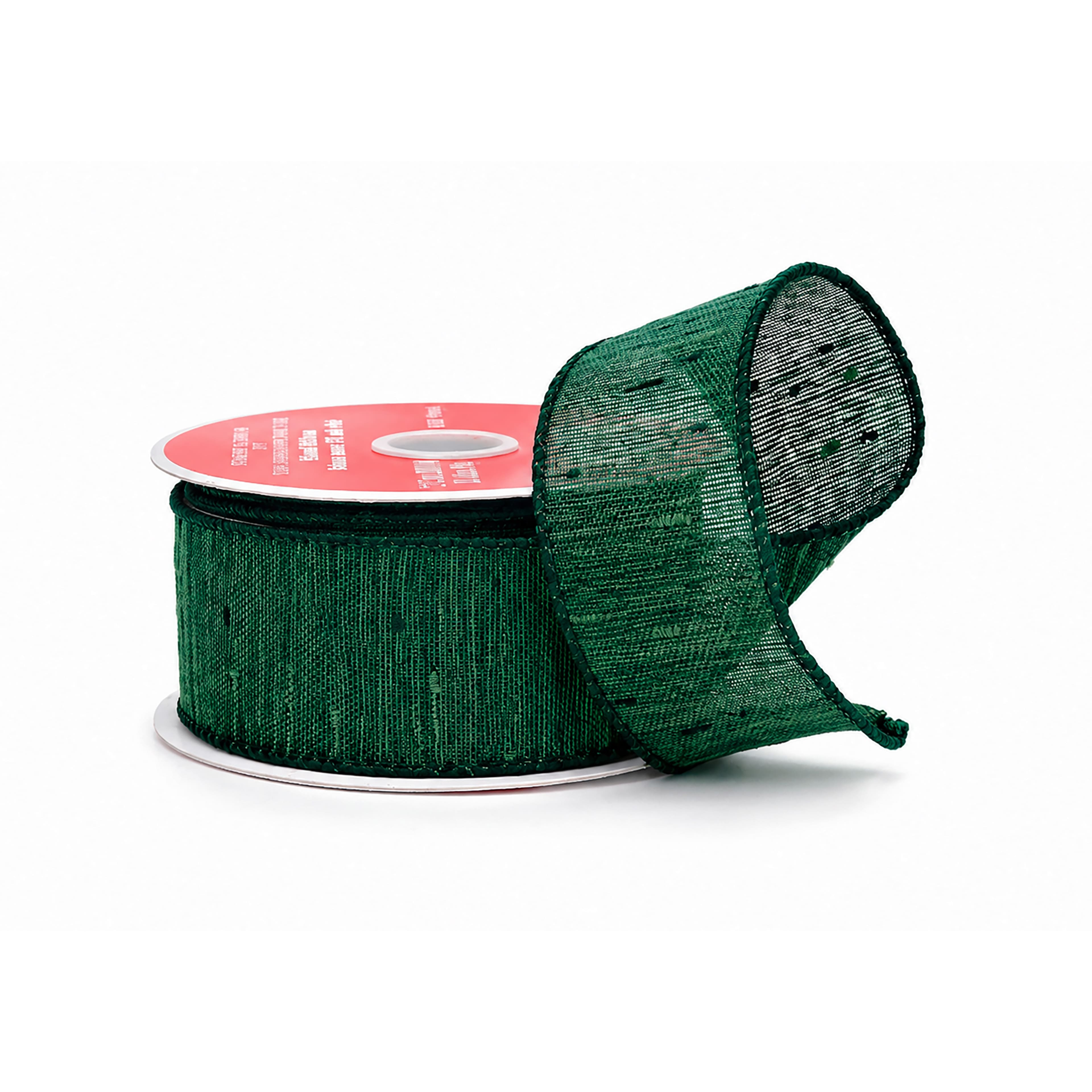 1.5" x 10yd. Green Wired Faux Linen Ribbon by Celebrate It®