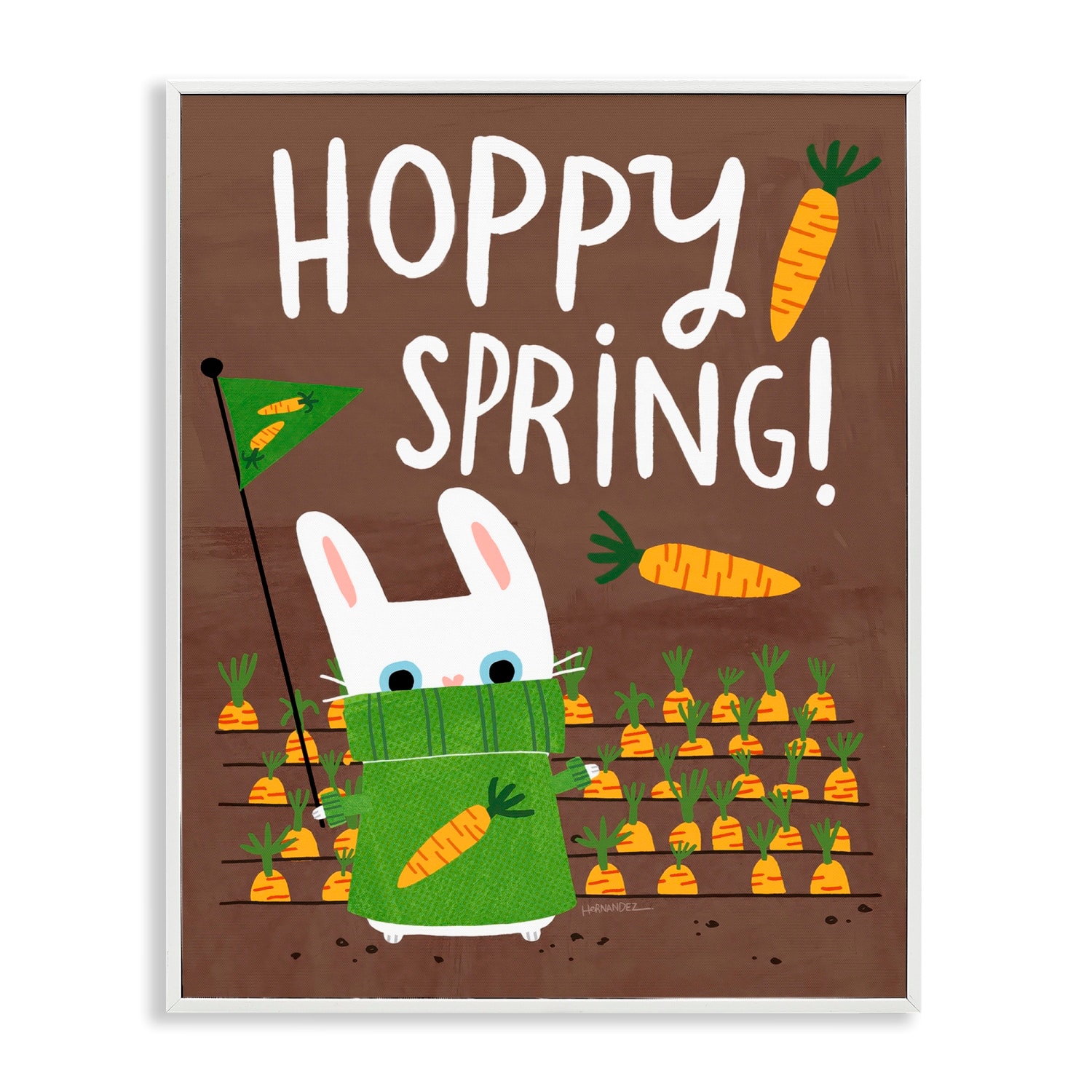 Stupell Industries Happy Spring Bunny & Carrots Framed Giclee Art