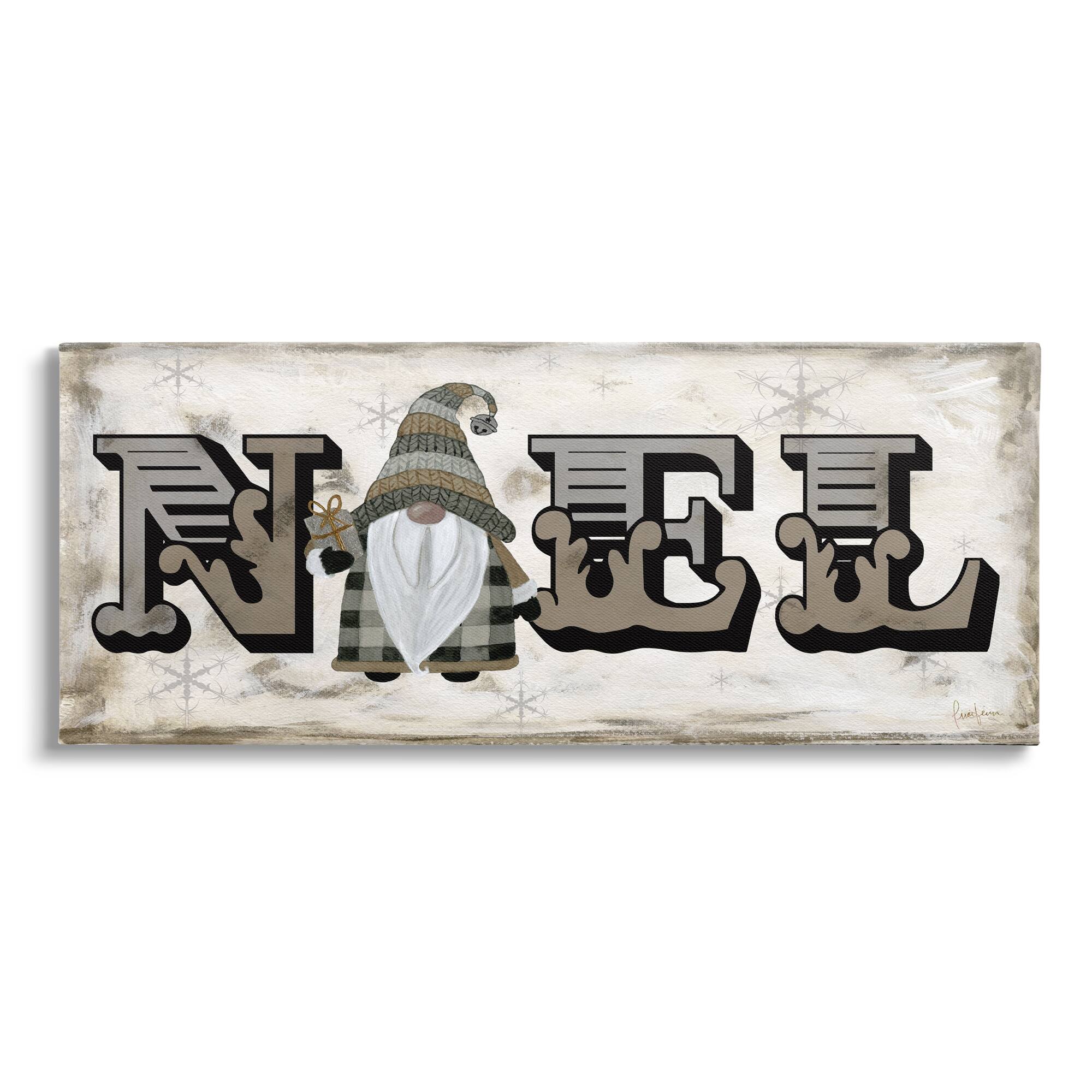 Stupell Industries Vintage Gnome Noel Phrase Canvas Wall Art