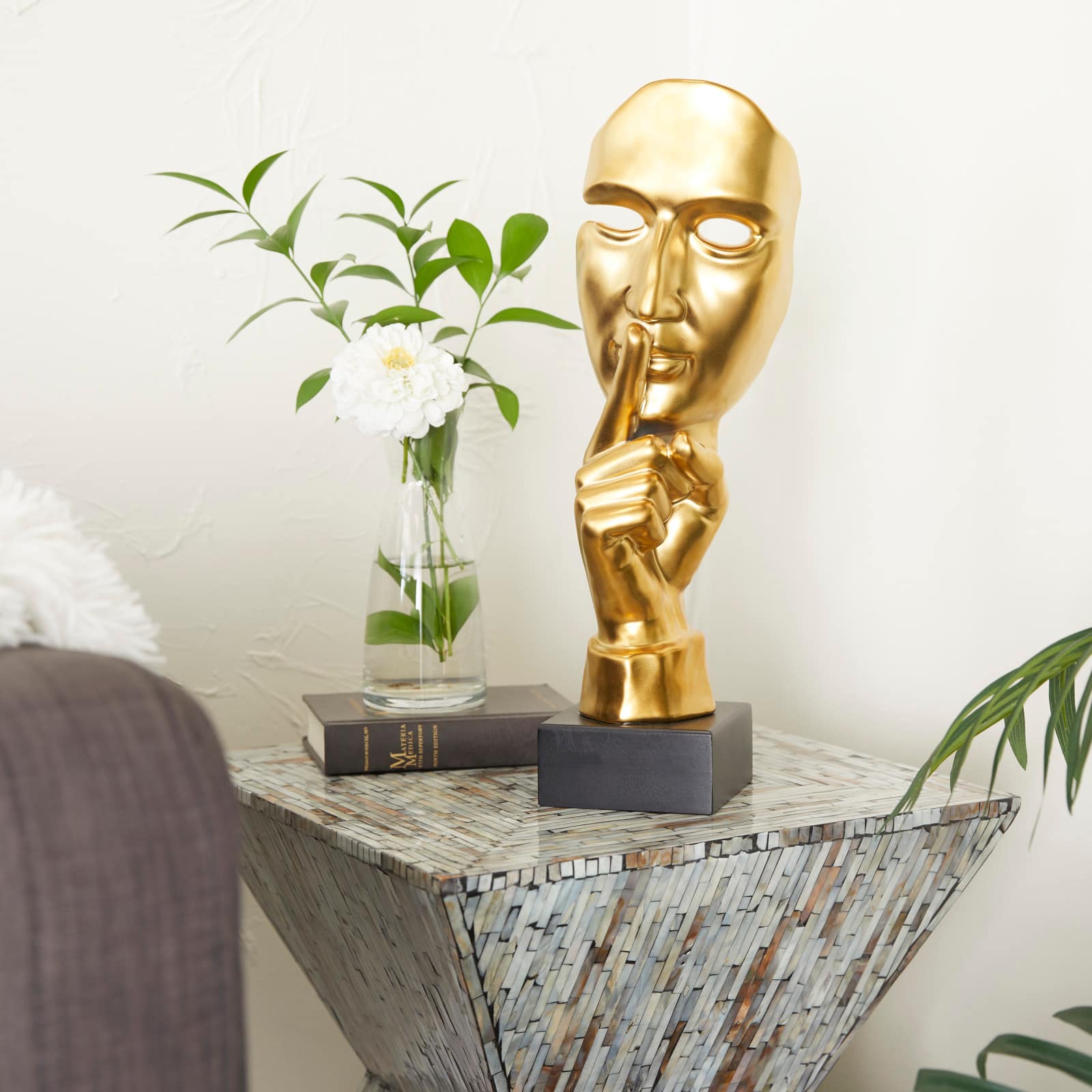 Gold Porcelain Glam Sculpture, 17" x 6" x 5"
