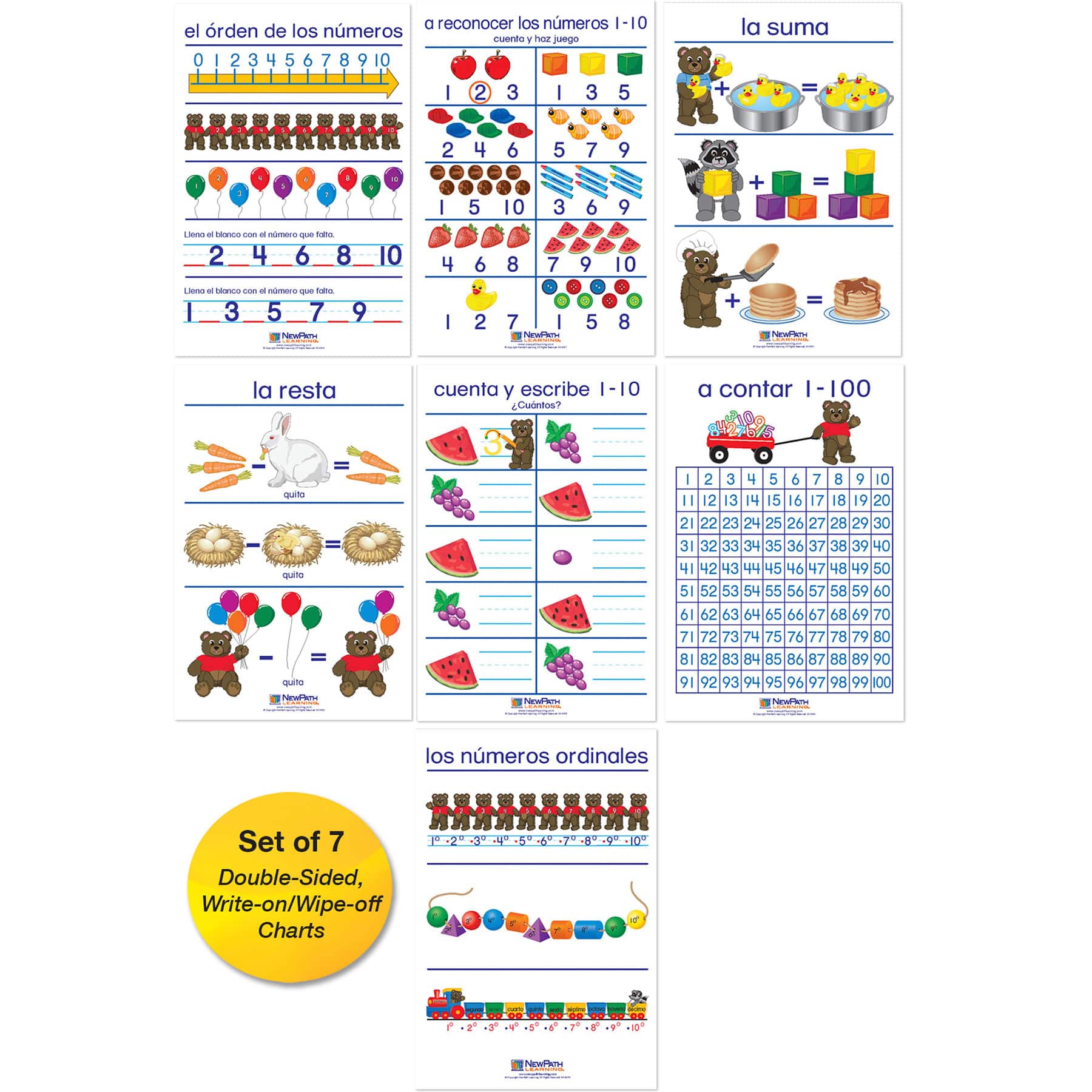 NewPath Learning® 12" x 18" Number Sense Bulletin Board Charts Set, Spanish Edition