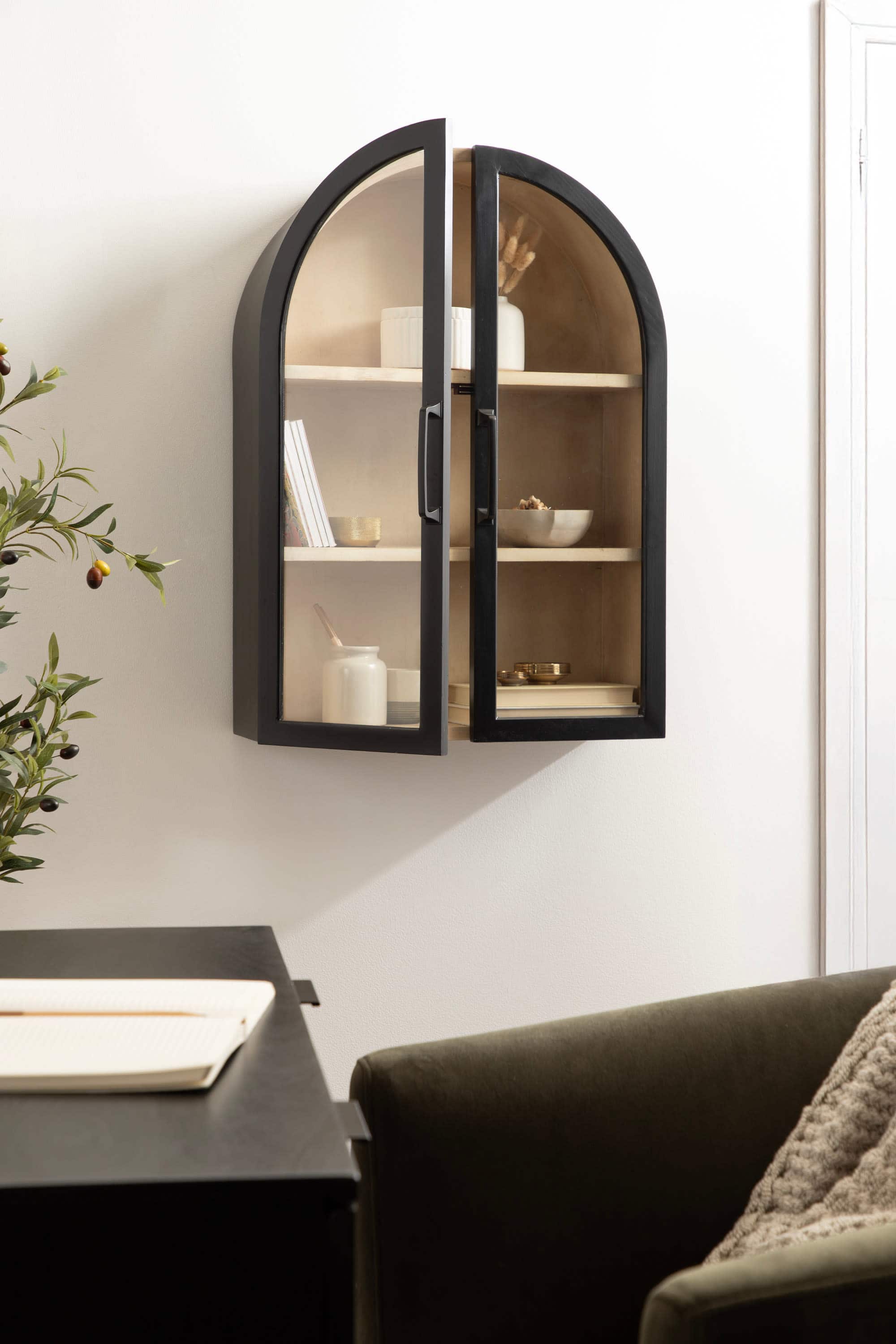 Kate and Laurel Arcott Arch Three Shelf Wall Cabinet