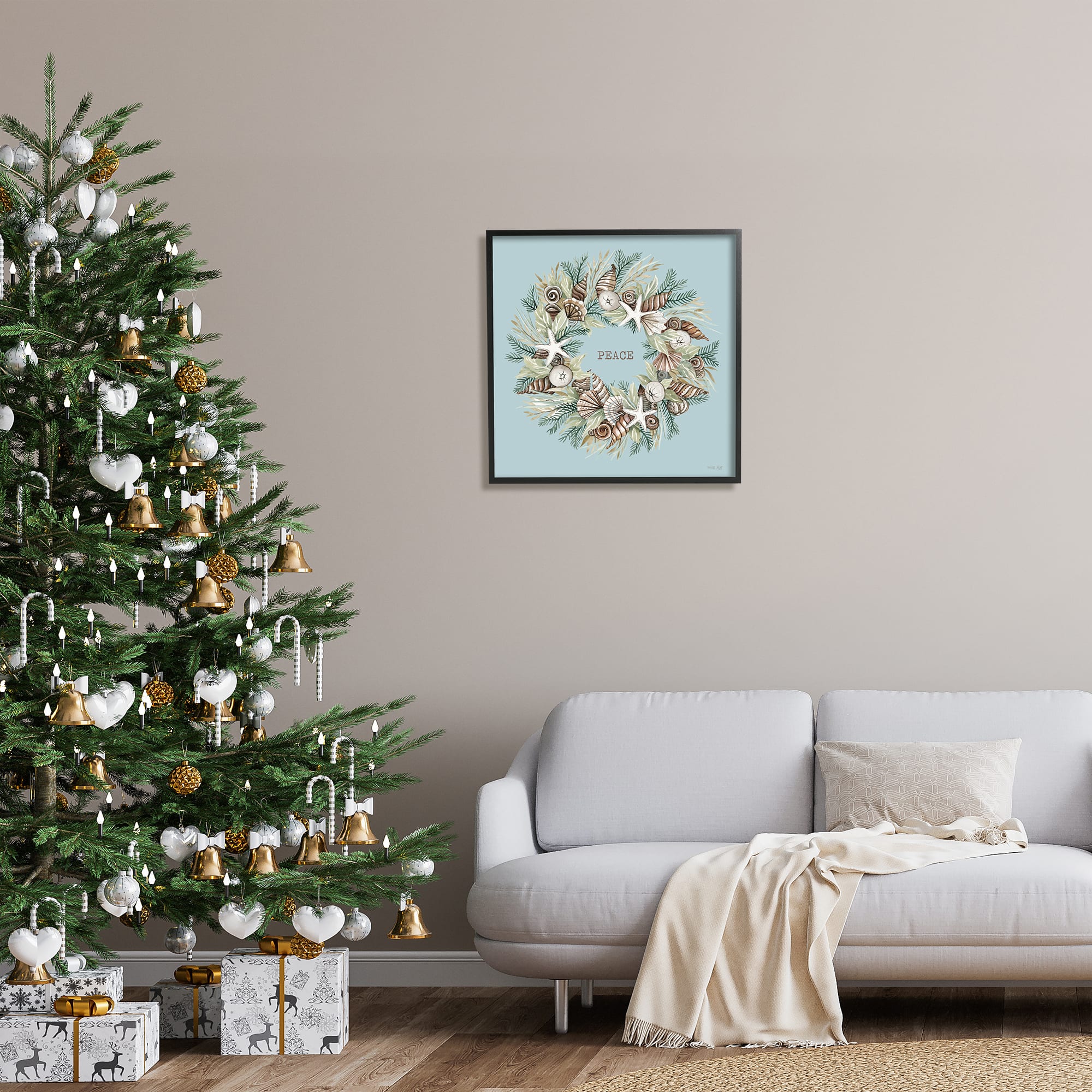 Stupell Industries Coastal Holiday Peace Wreath Framed Giclee Art