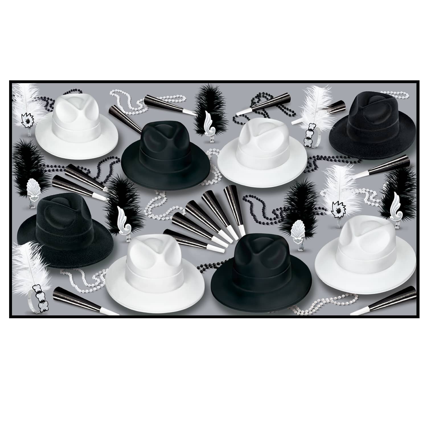 Beistle Black & White New Year Chicago Party Favor Kit for 50