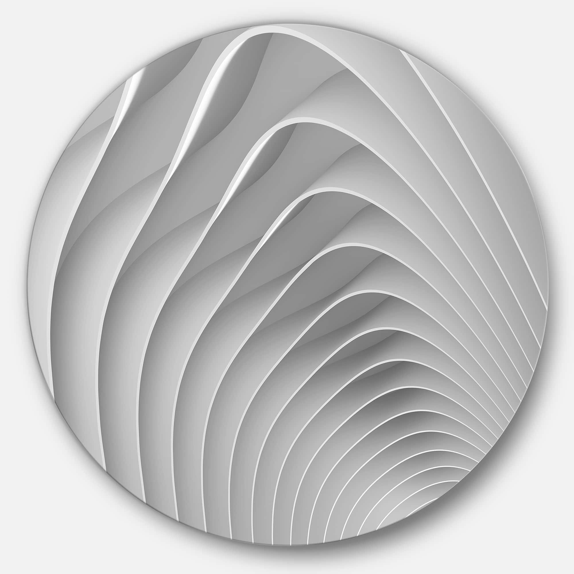 Designart - Fractal Bulgy White 3D Waves' Abstract Circle Metal Wall Art