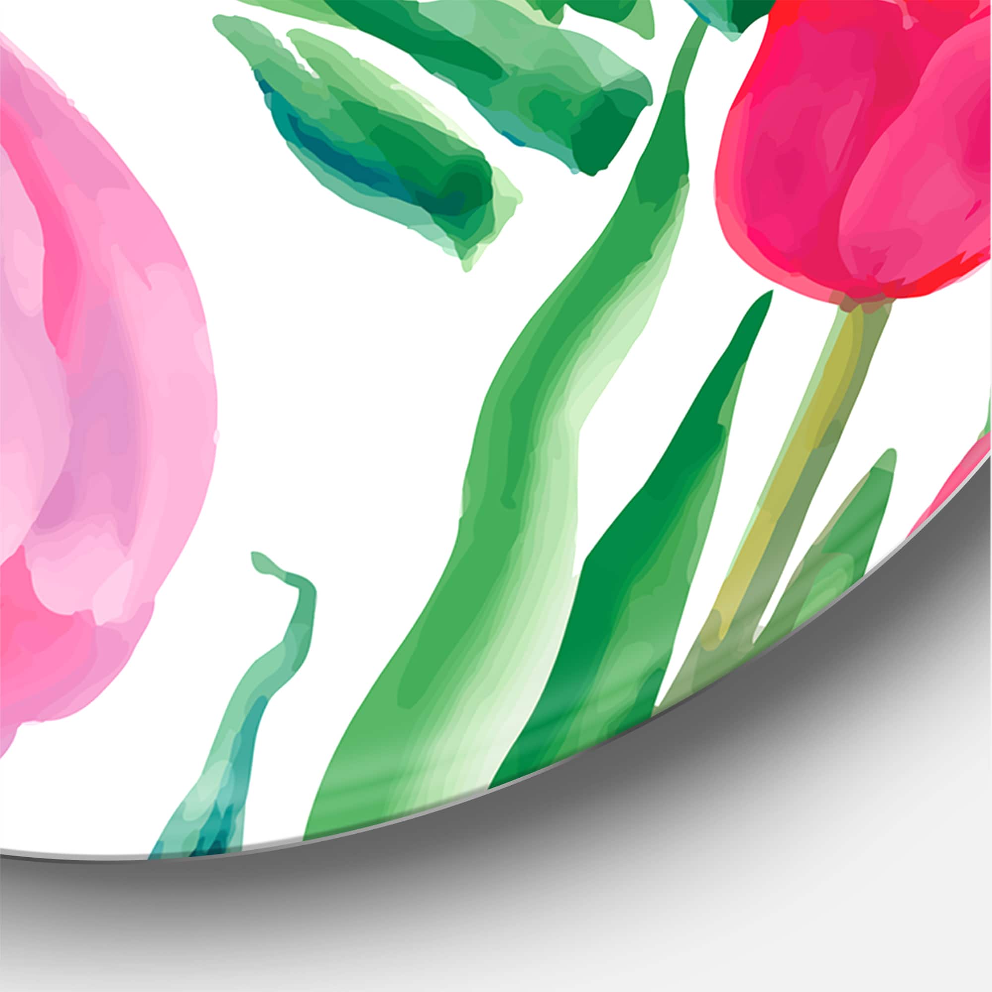 Designart - Blooming Beautiful Pink Tulips Flowers - Traditional Metal Circle Wall Art