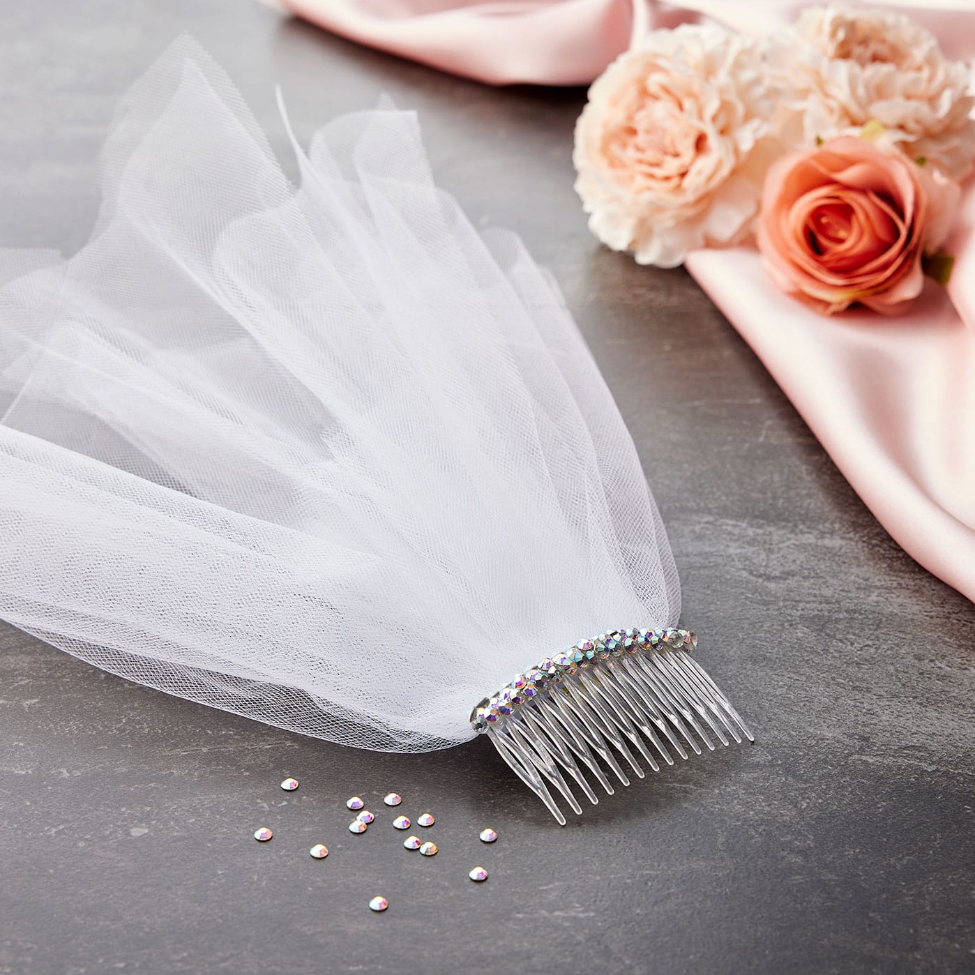 Comb Veil Comb Veil with Gem Adorned Faux Flowers – Kid main image 4