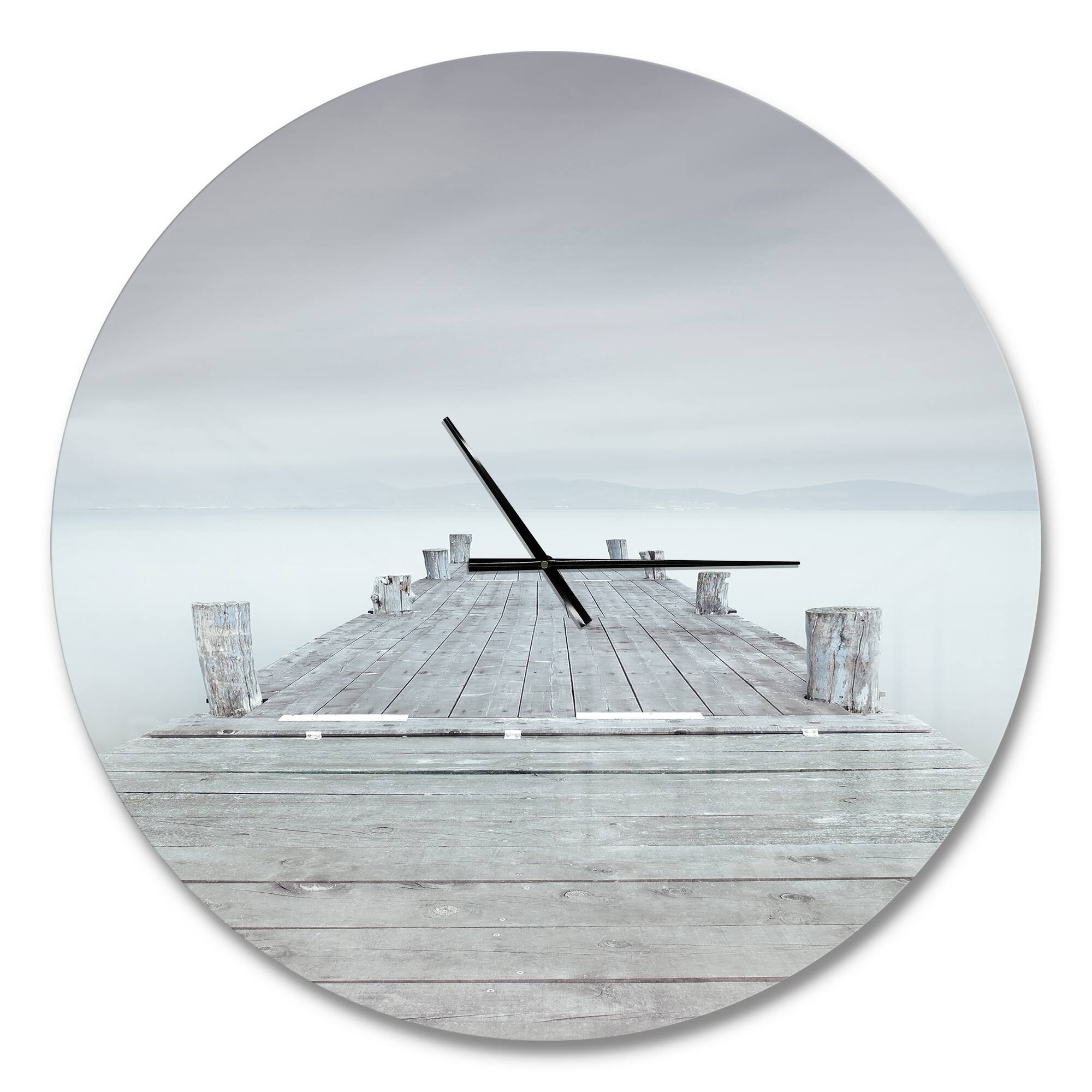 Designart 'Wooden Pier In Cloudy Mood Modern Wall Clock