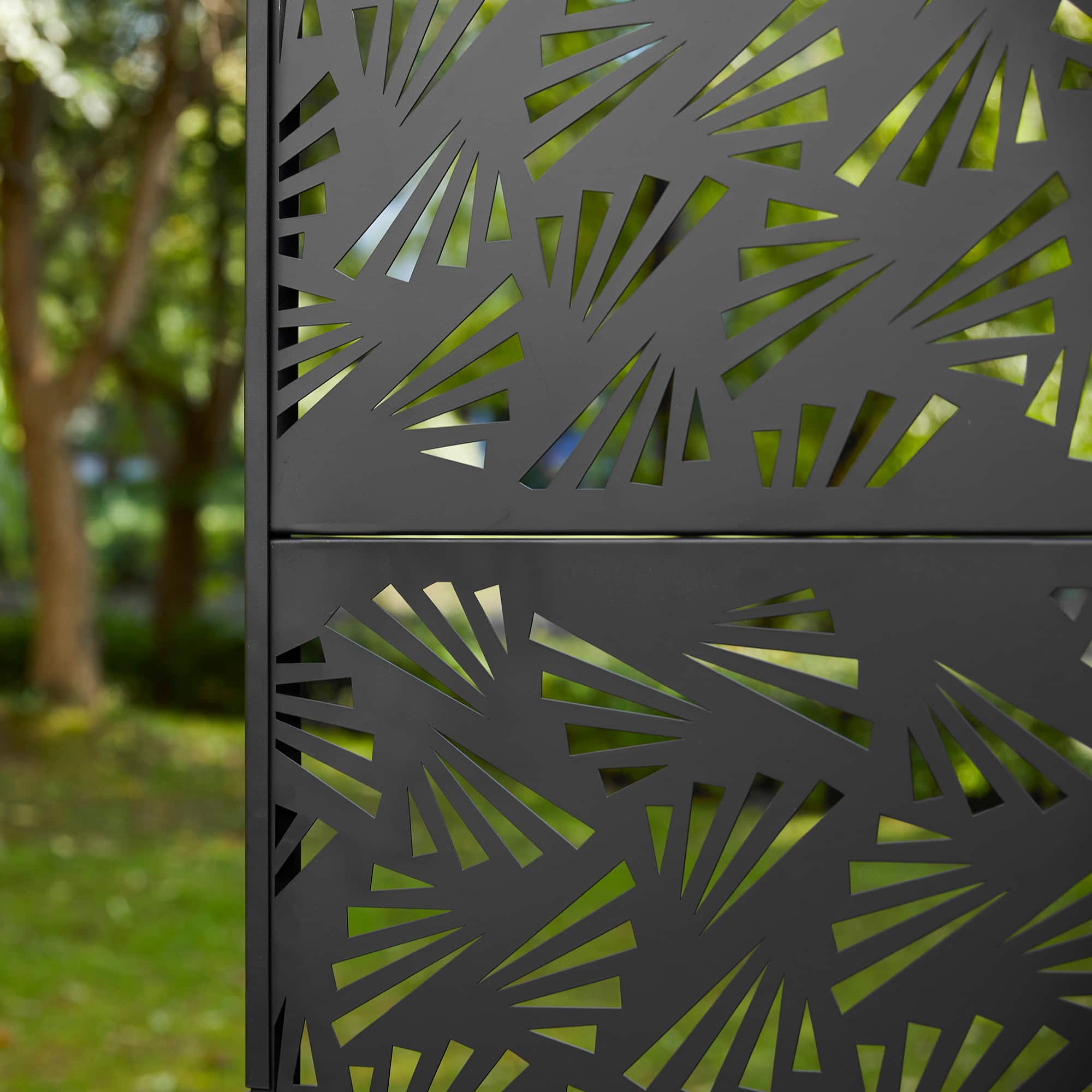 Glitzhome® 6ft. Black Galvanized Steel Irregular Geometric Pattern Privacy Screen Fence Panel & Room Divider