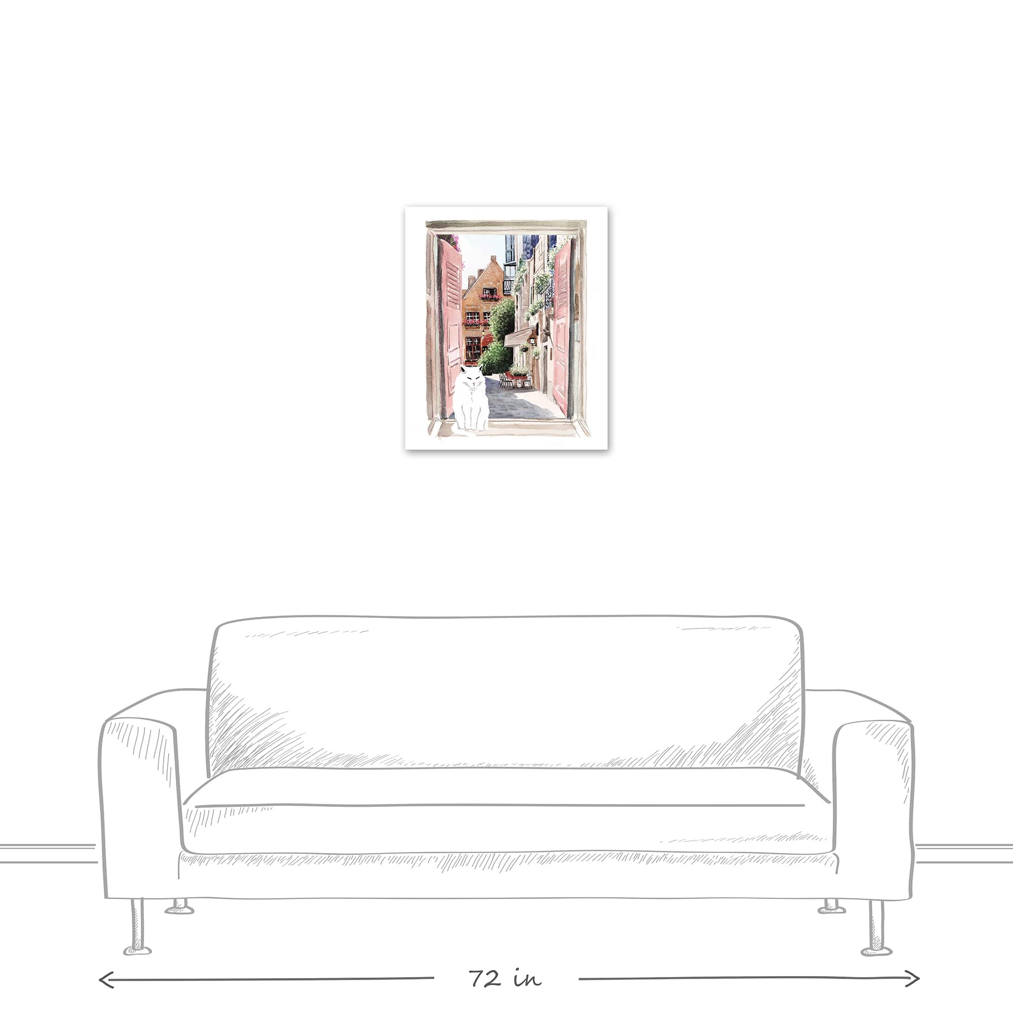 Street View Window With Cat Canvas Wall Art