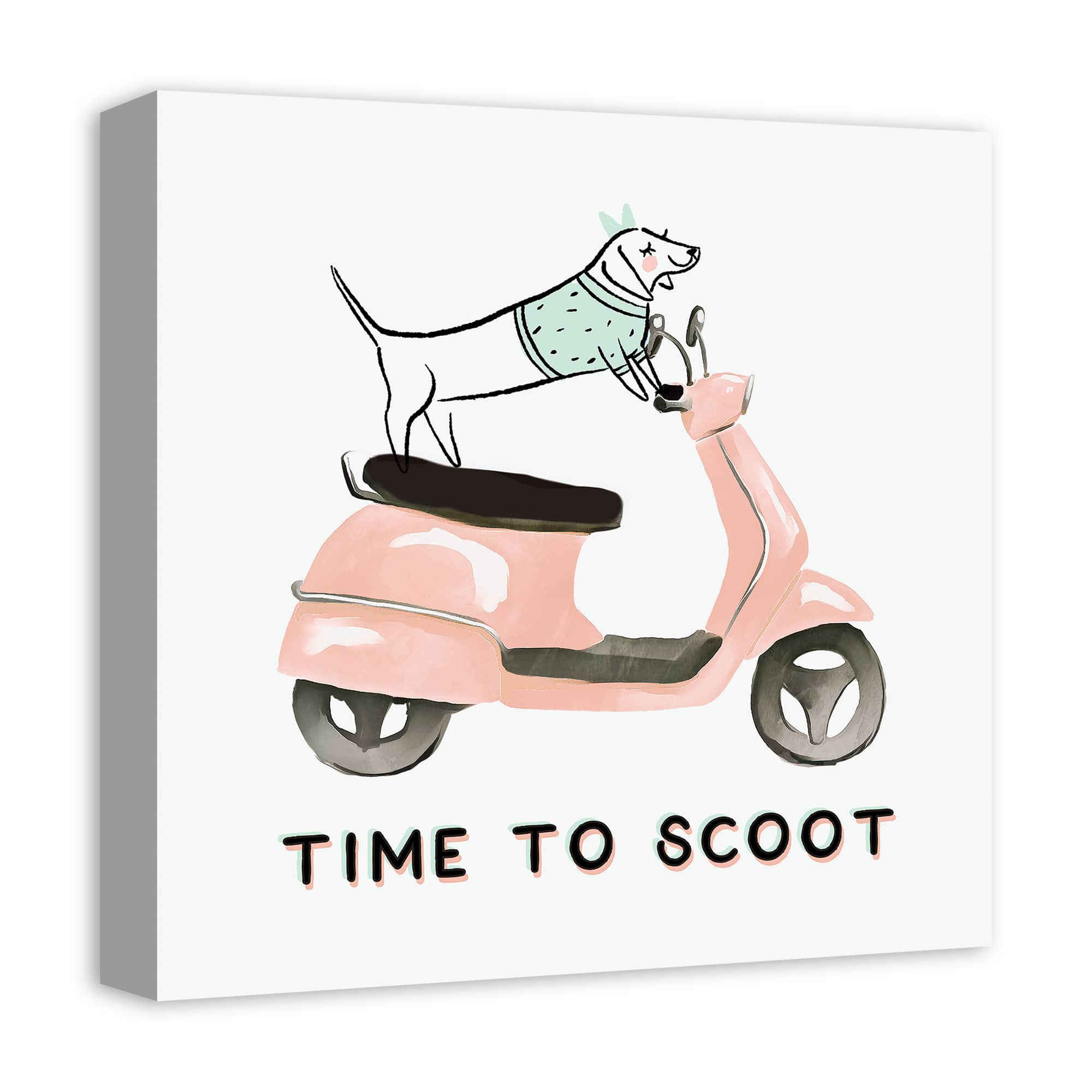Dog Scooter Pink Mint 6 Canvas Wall Art