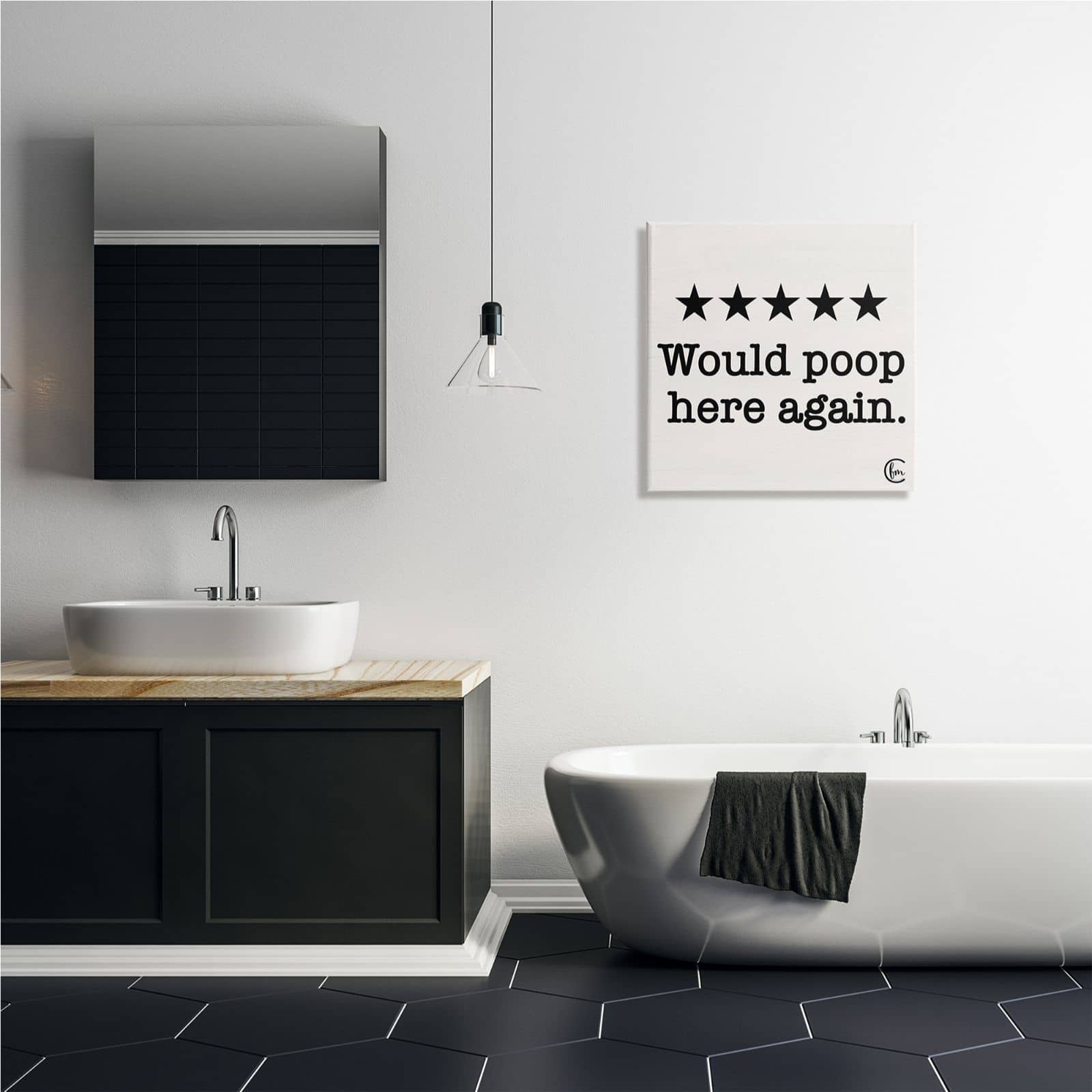 Stupell Industries Bathroom Rating Five Starts Would Poop Here Again Black and White Sign Canvas Wall Art