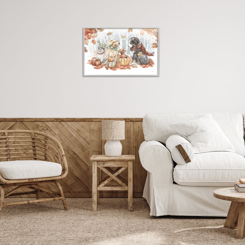 Stupell Industries Autumn Fun Dogs Framed Giclee Art