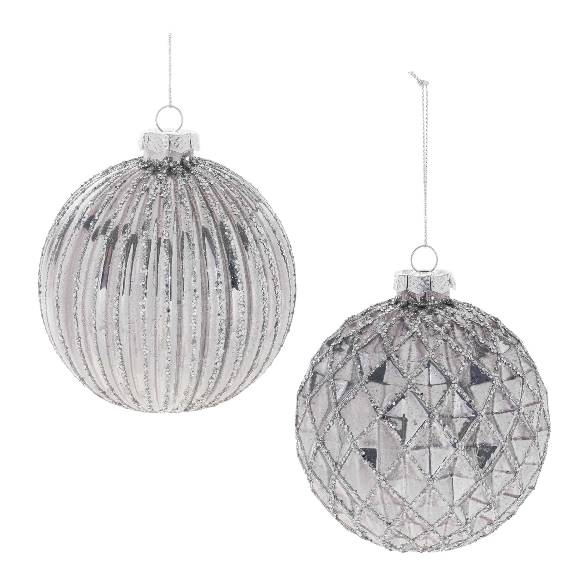 4" Glittered Glass Ball Ornament Set