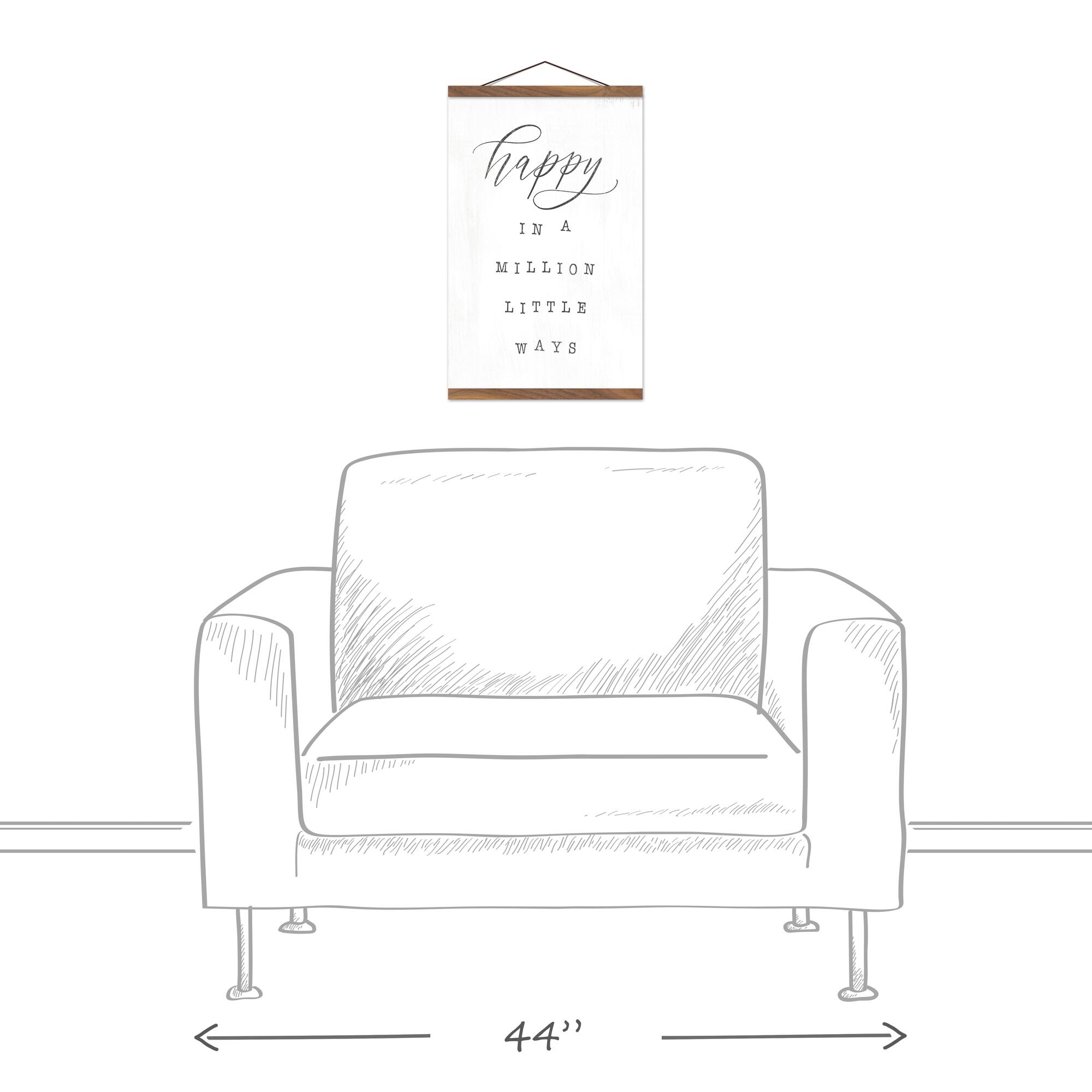 Happy in a Million Little Ways Teak Hanging Canvas