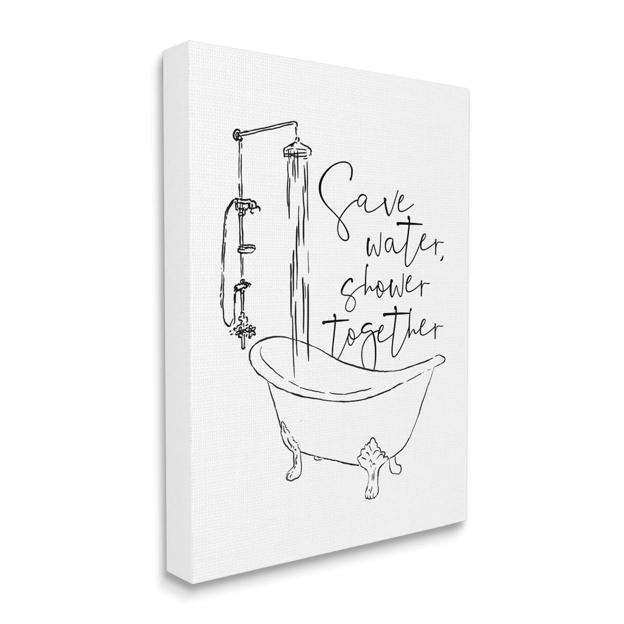 Stupell Industries Shower Together Funny Ink Drawing Bathroom Design Canvas Wall Art