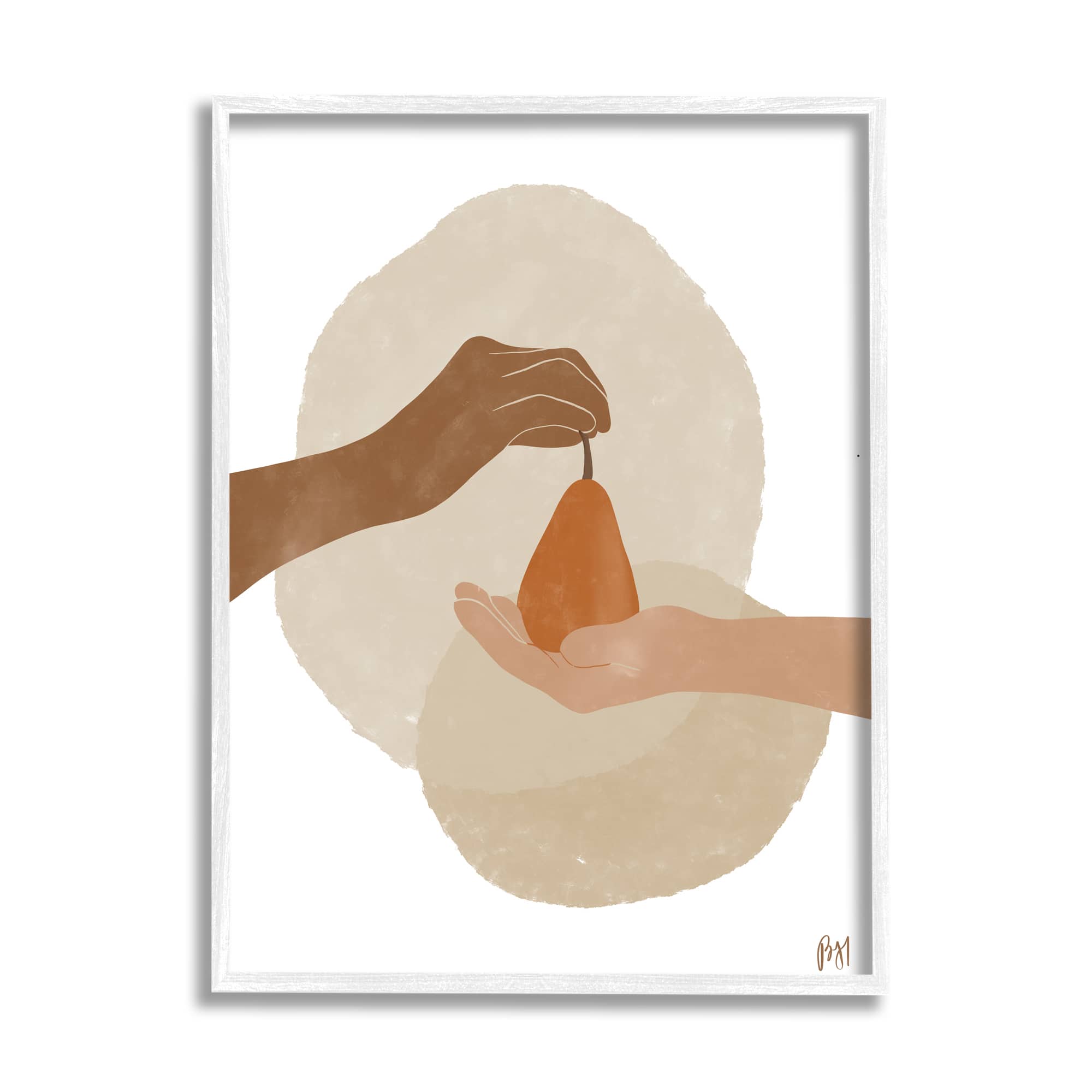 Stupell Industries Abstract Pear Offering Reaching Hands Earth Tones Framed Wall Art