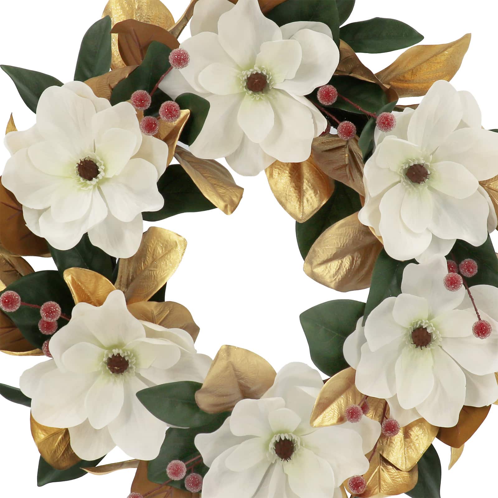 26" White, Green & Gold Magnolia Flower & Leaf Wreath by Ashland®