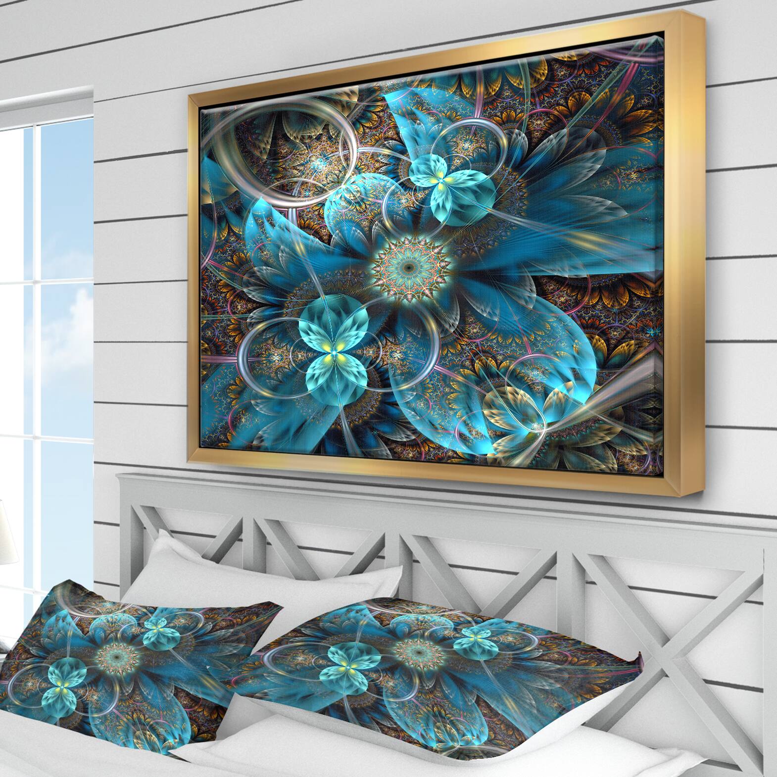 Designart - Fractal Blue Flowers