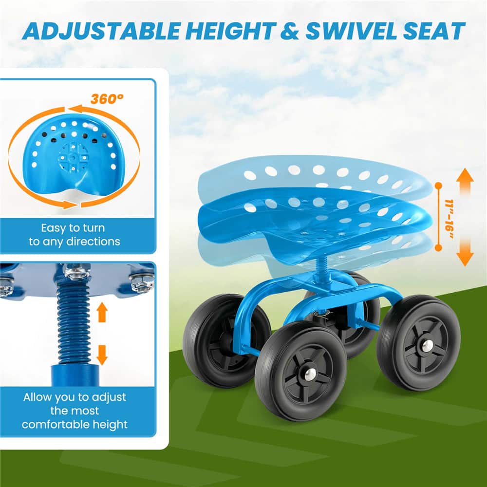 Costway Rolling Garden Cart Heavy Duty Height Adjustable Swivel Work Seat
