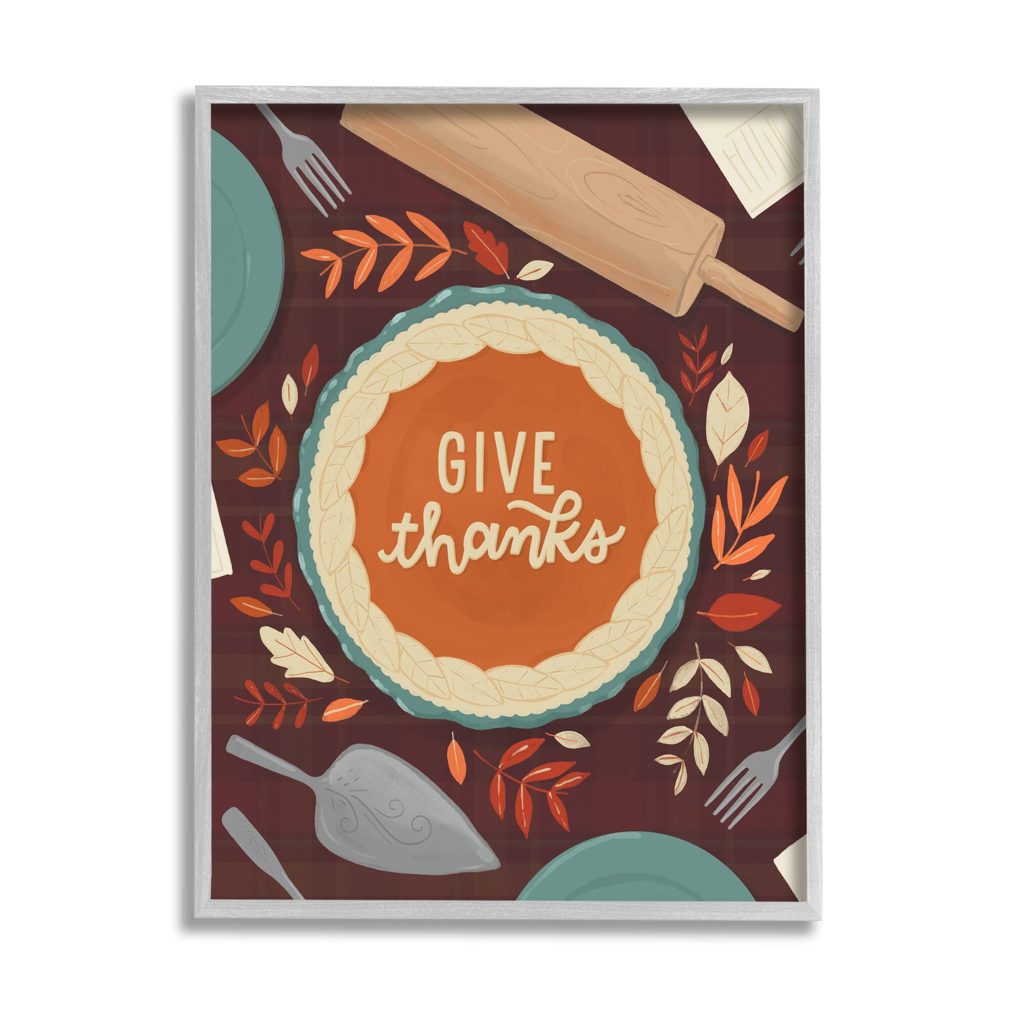 Stupell Industries Give Thanks Kitchen Utensils Pattern Framed Giclee Art