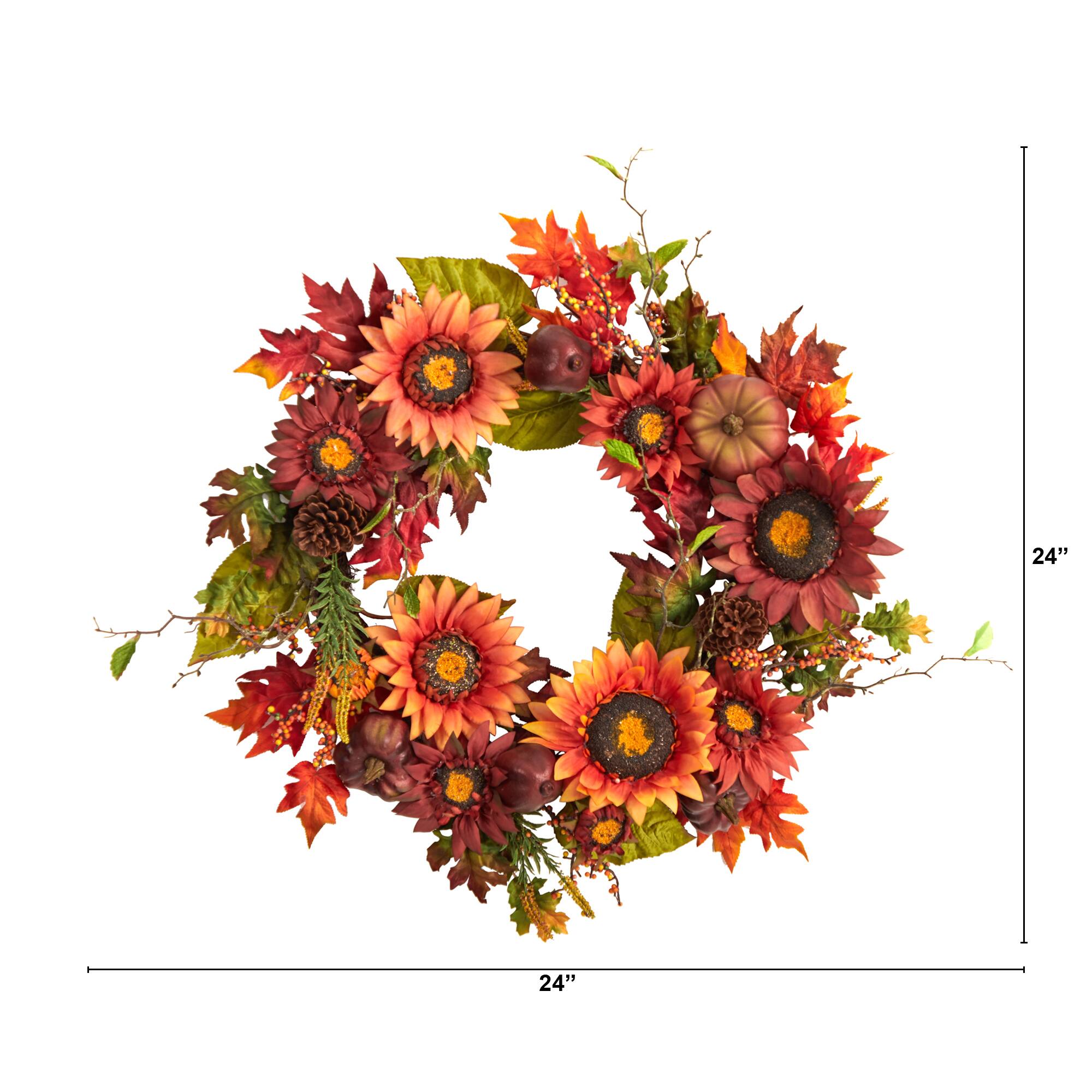 24" Sunflower, Pumpkin, Pinecone & Berries Fall Artificial Wreath