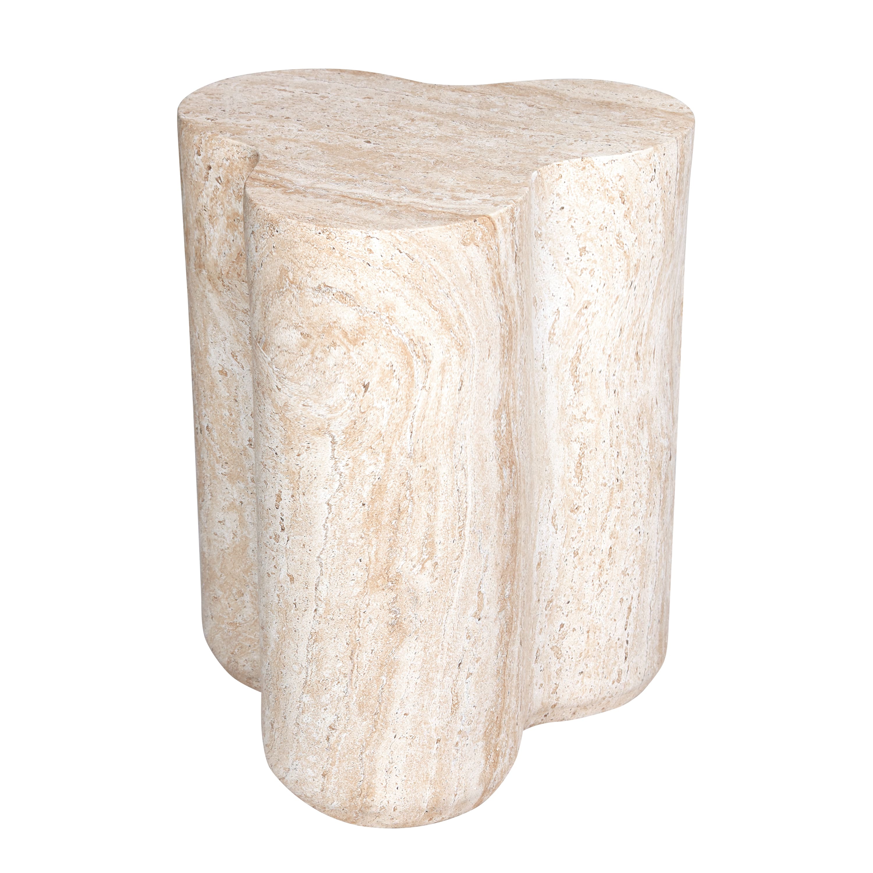Empire Art Direct 18" Clover Travertine Stone Finish MGO Side Accent Table