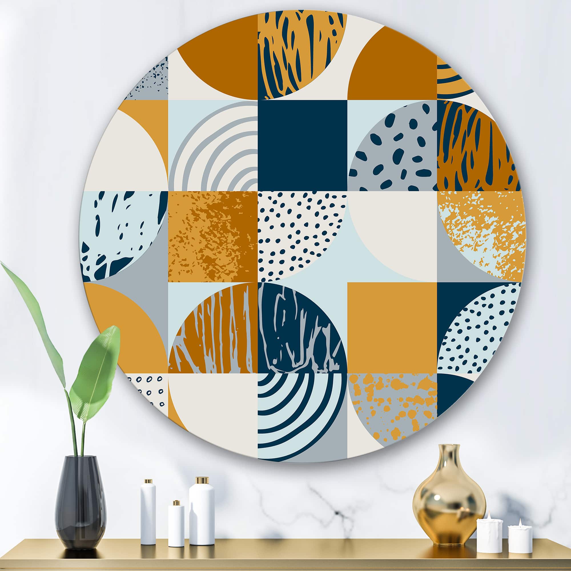 Designart - Retro Semicircles Circles and Squares - Modern Metal Circle Wall Art