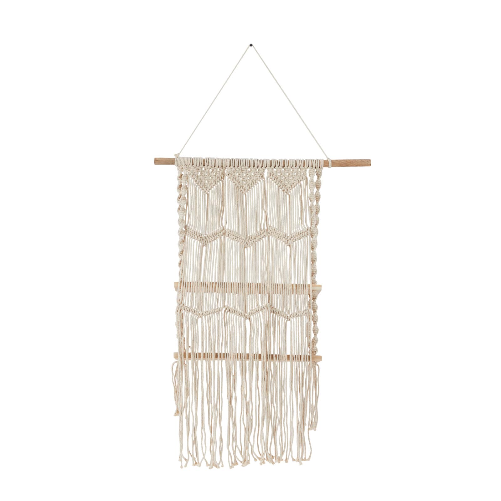 White Cotton Handmade 2 Shelves Macrame Wall Shelf 25" x 6" x 49"
