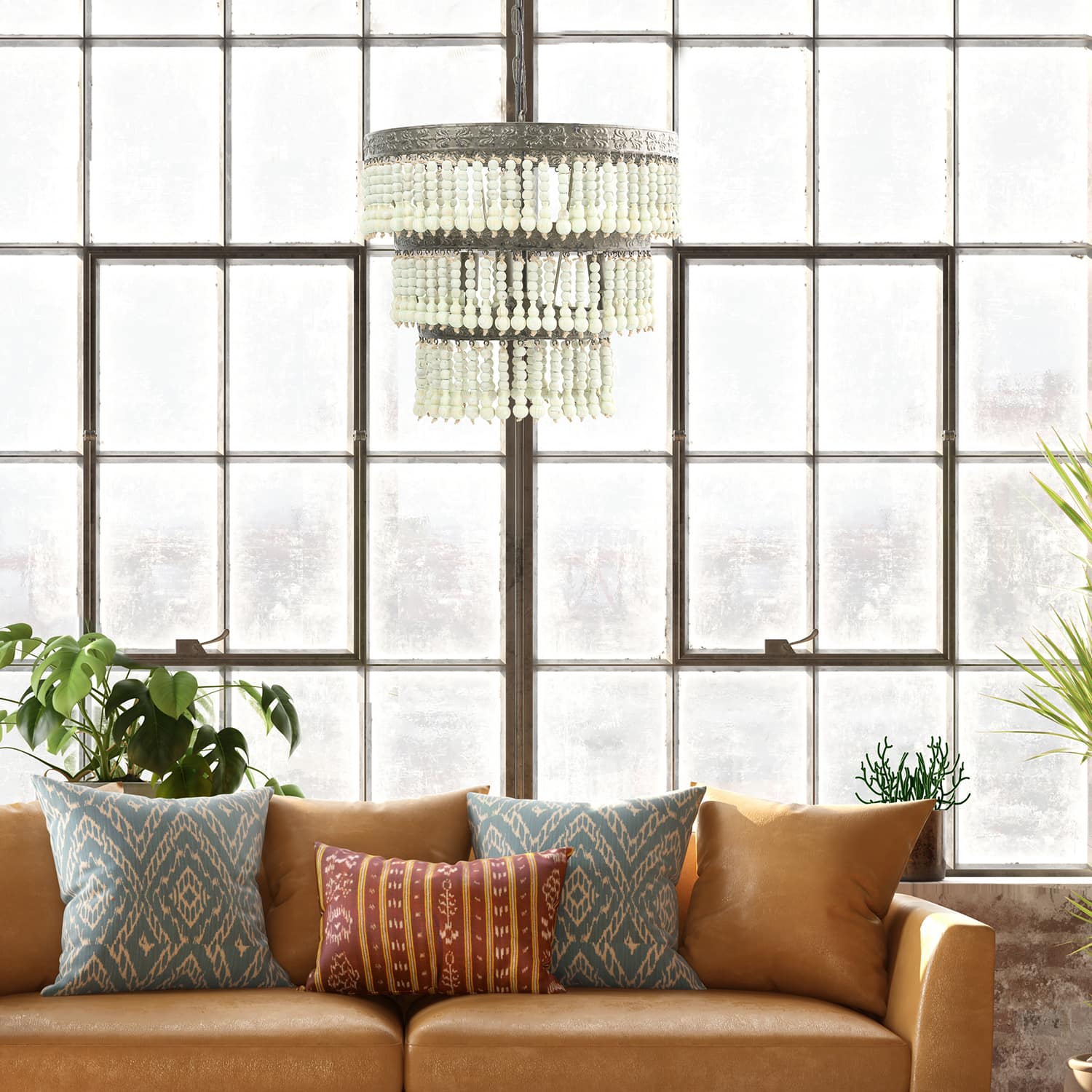 Hello Honey® 21.3" 3-Tier Round Metal Chandelier With 3 Lights & Hanging Wood Beads
