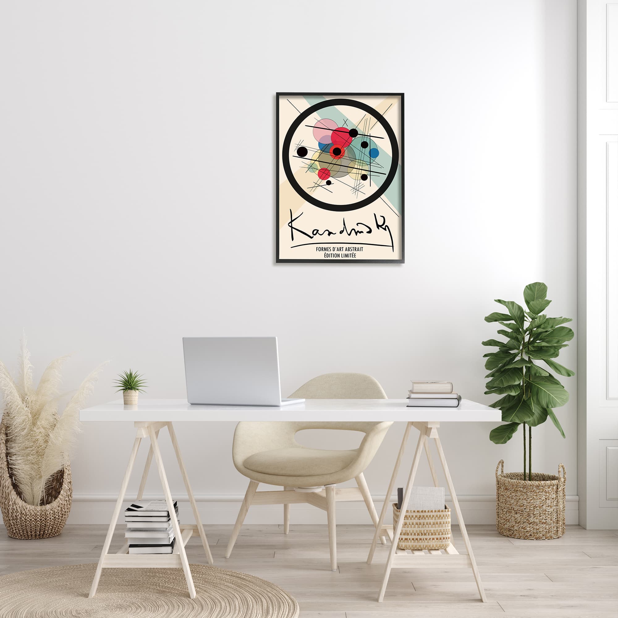 Stupell Industries Kandinsky Traditional Abstract Layered Circles Patchwork Lines in Frame Wall Art