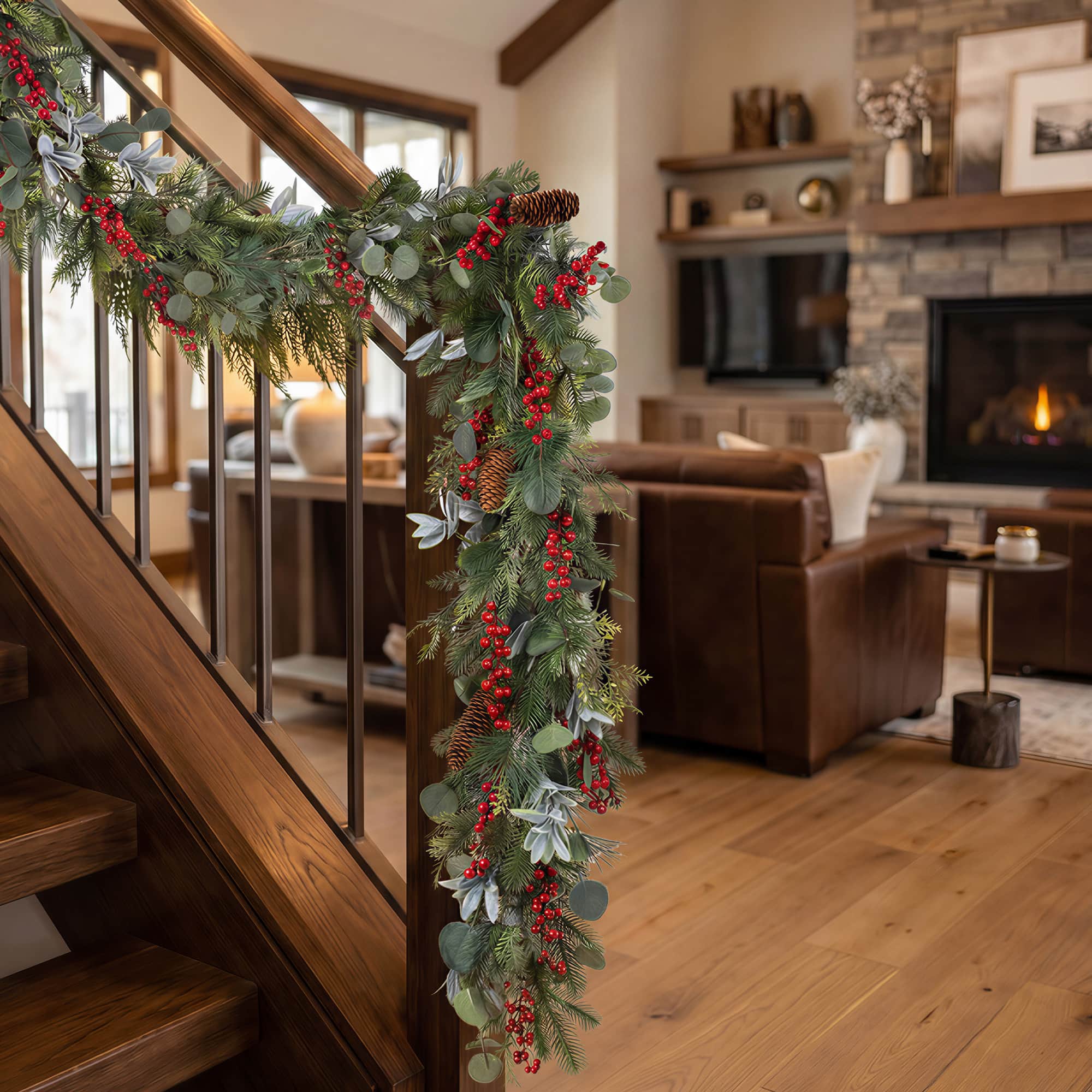Glitzhome® 6ft. Christmas Berry & Pinecone Eucalyptus Garland, Set of 2