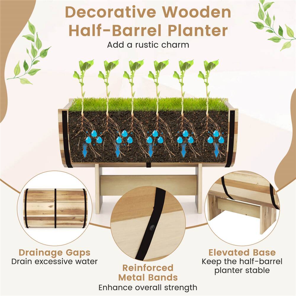 Costway 11.5" x 18" Solid Acacia Wood Half-Barrel Planter Box with Legs, 2ct.