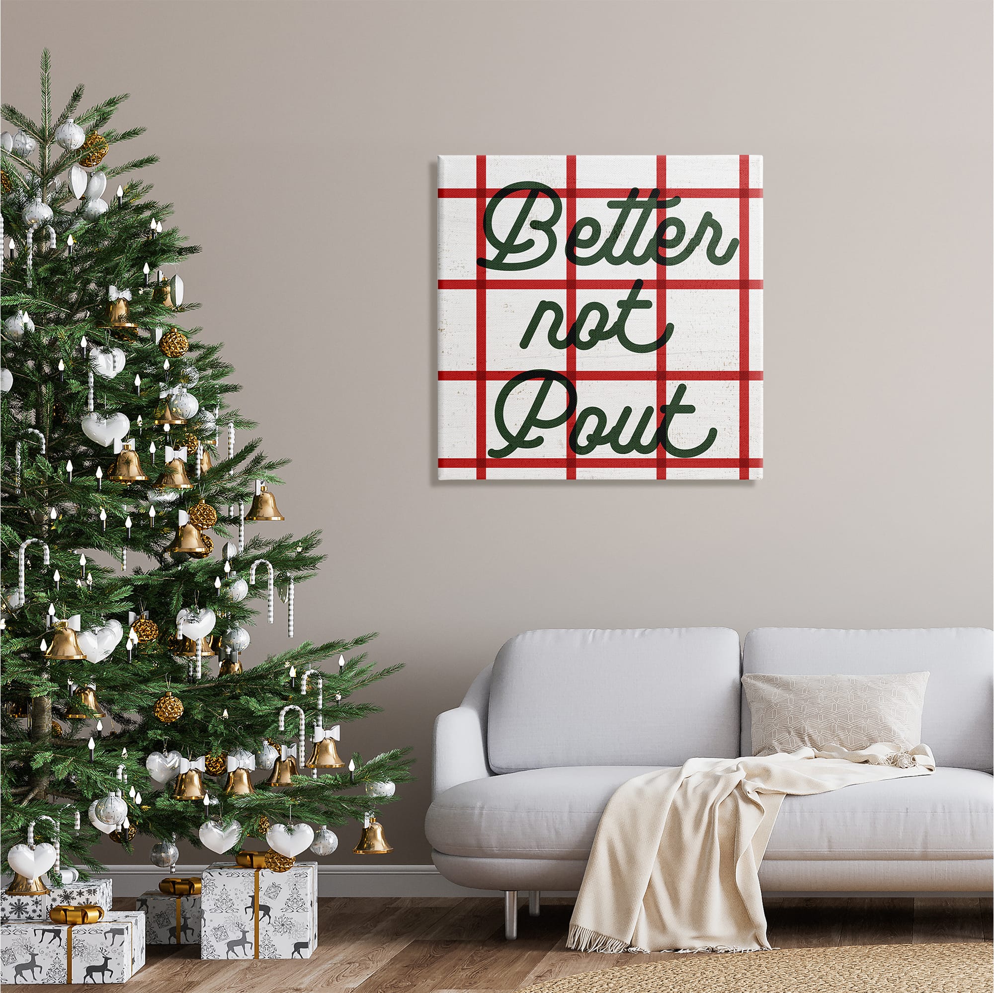 Stupell Industries Better Not Pout Plaid Phrase Canvas Wall Art