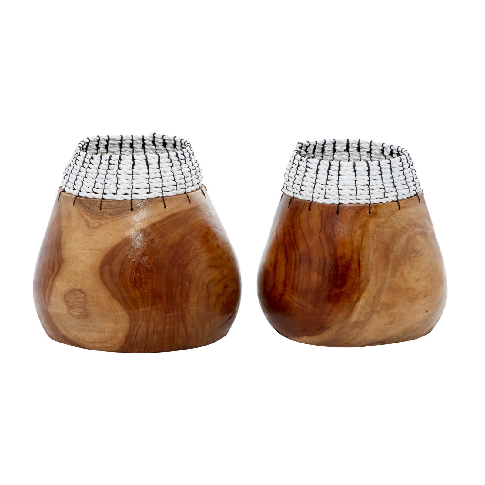 Set of 2" White Teak Wood Natural Decorative Bowls 9", 9"